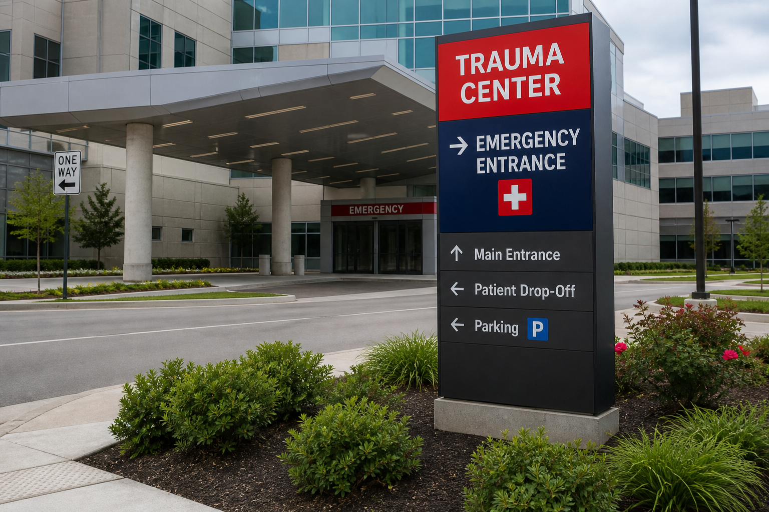 Exterior of a Fort Wayne, Indiana trauma center where two seriously injured crash victims from the Cass County wrong-way collision were airlifted
