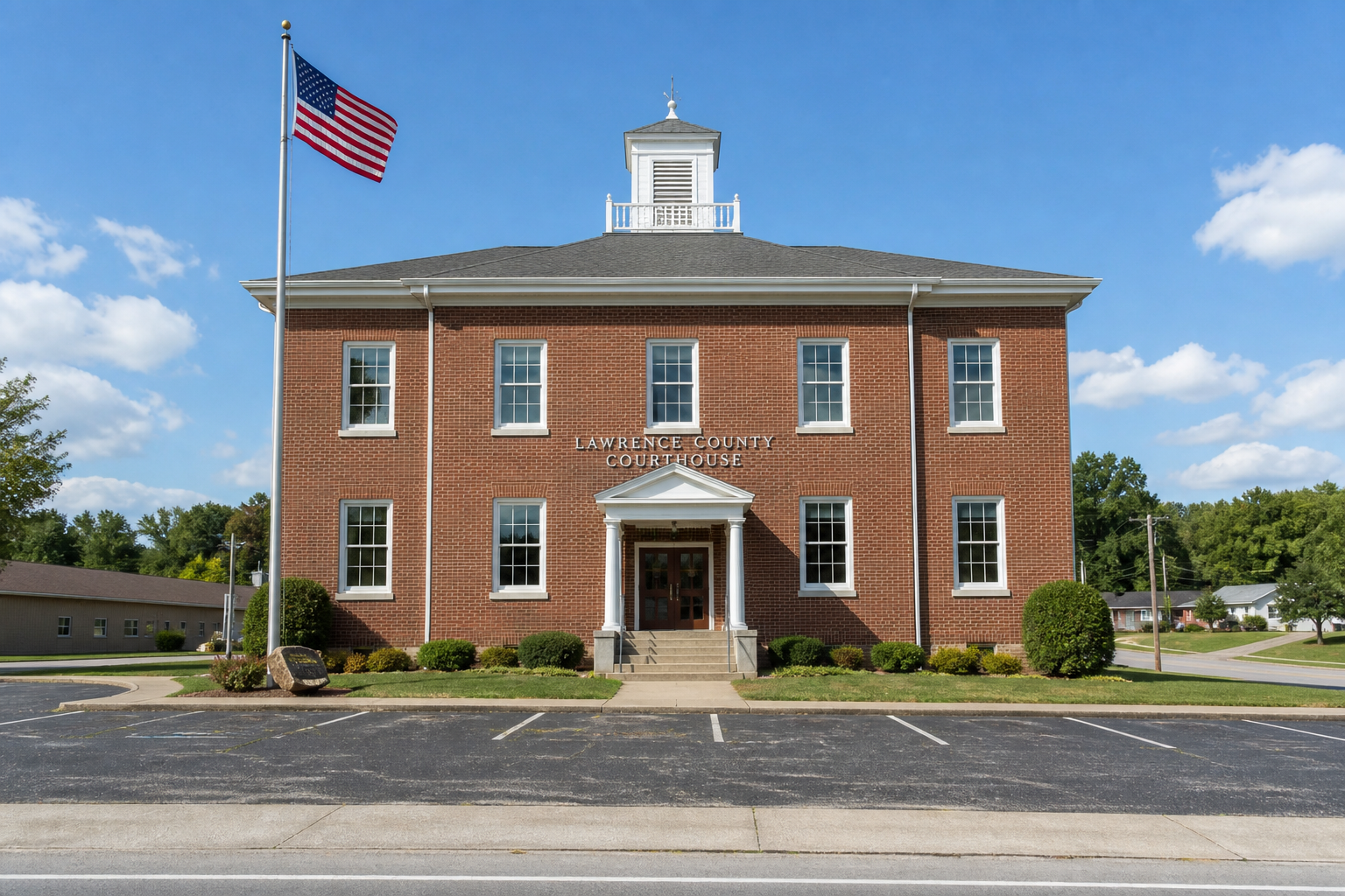 Crawford County courthouse exterior in rural southern Indiana, representing the local records and legal process following a fatal crash