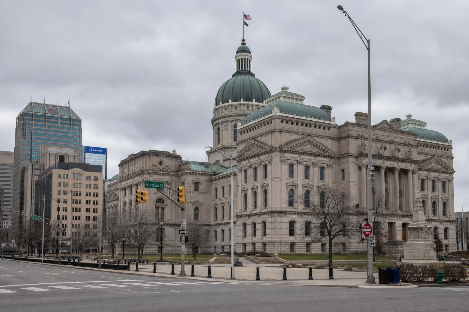 Marion County civic buildings in Indianapolis, where Indiana comparative-fault and wrongful-death law may apply after a fatal crash.