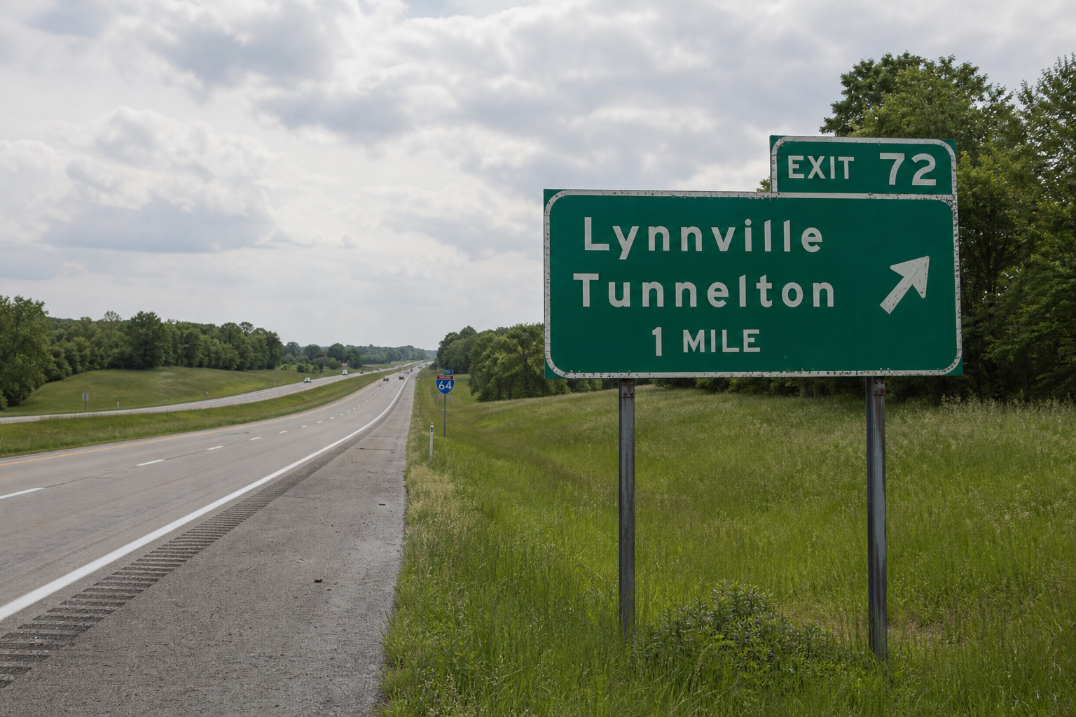 Rural stretch of Interstate 64 near mile marker 37 and the Lynnville exit in Warrick County.