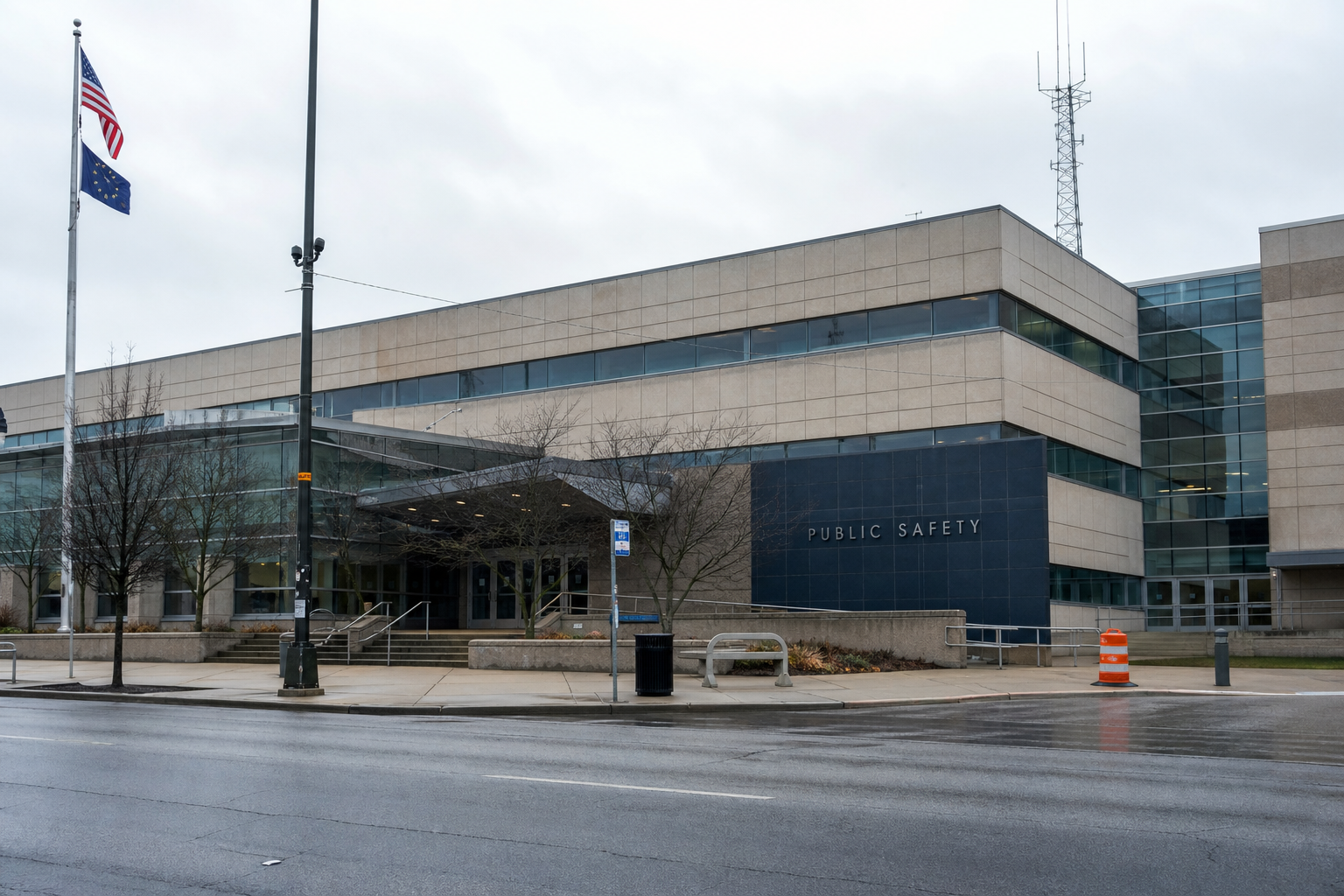 Public-safety building in Indianapolis representing the police investigation into the fatal U.S. 31 and Stop 11 Road crash.
