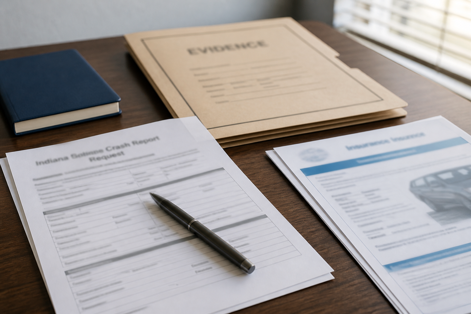 Crash-report and insurance documents illustrating evidence preservation after a fatal Indianapolis collision.