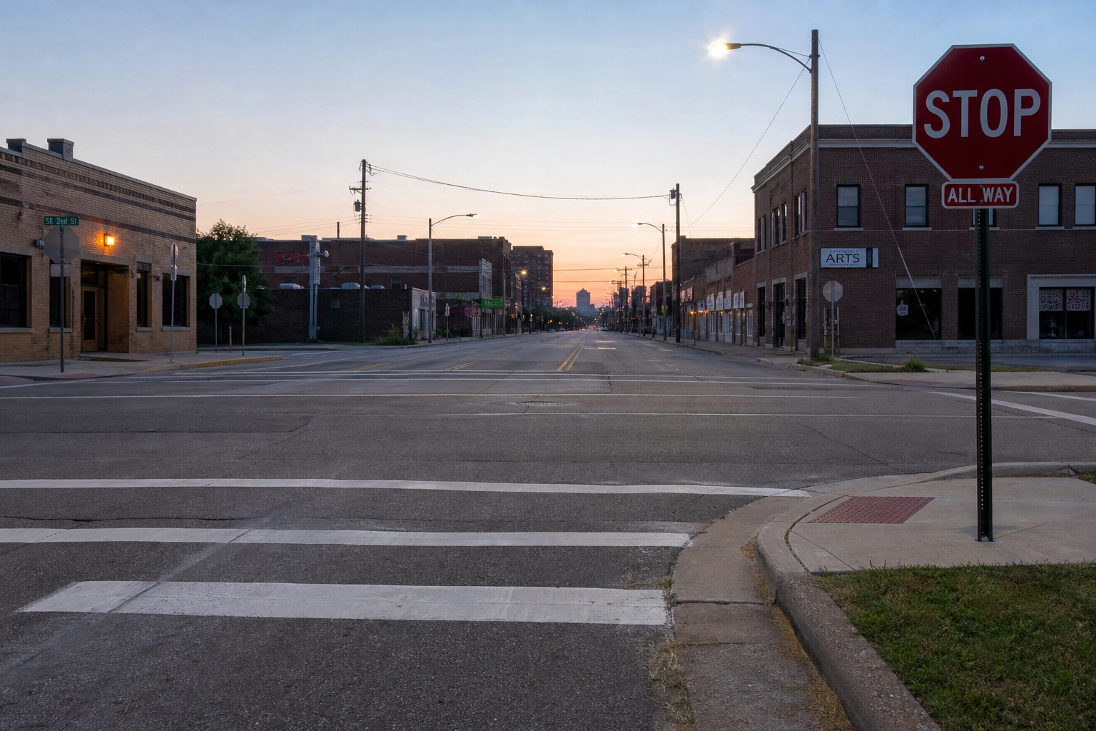 Stop-controlled intersection near First and Morgan Avenues in Evansville, relevant to the motorcycle crash investigation.