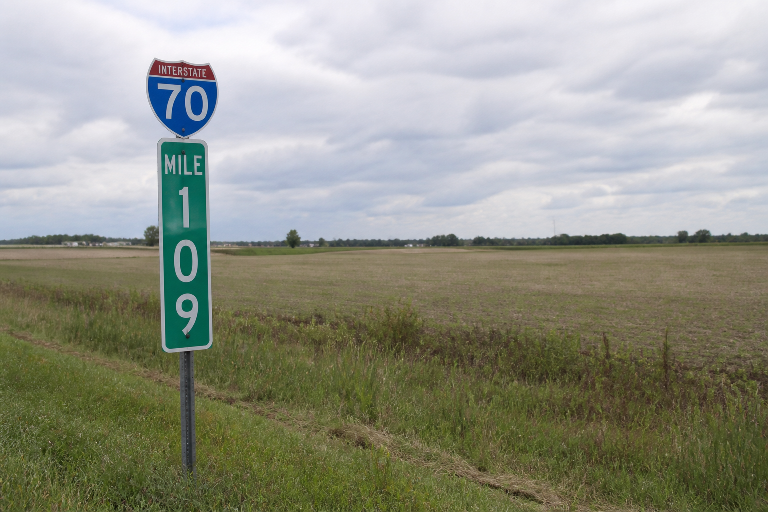 Interstate 70 mile marker 109 in Hancock County, the reported location of the semi-truck rollover east of Greenfield.