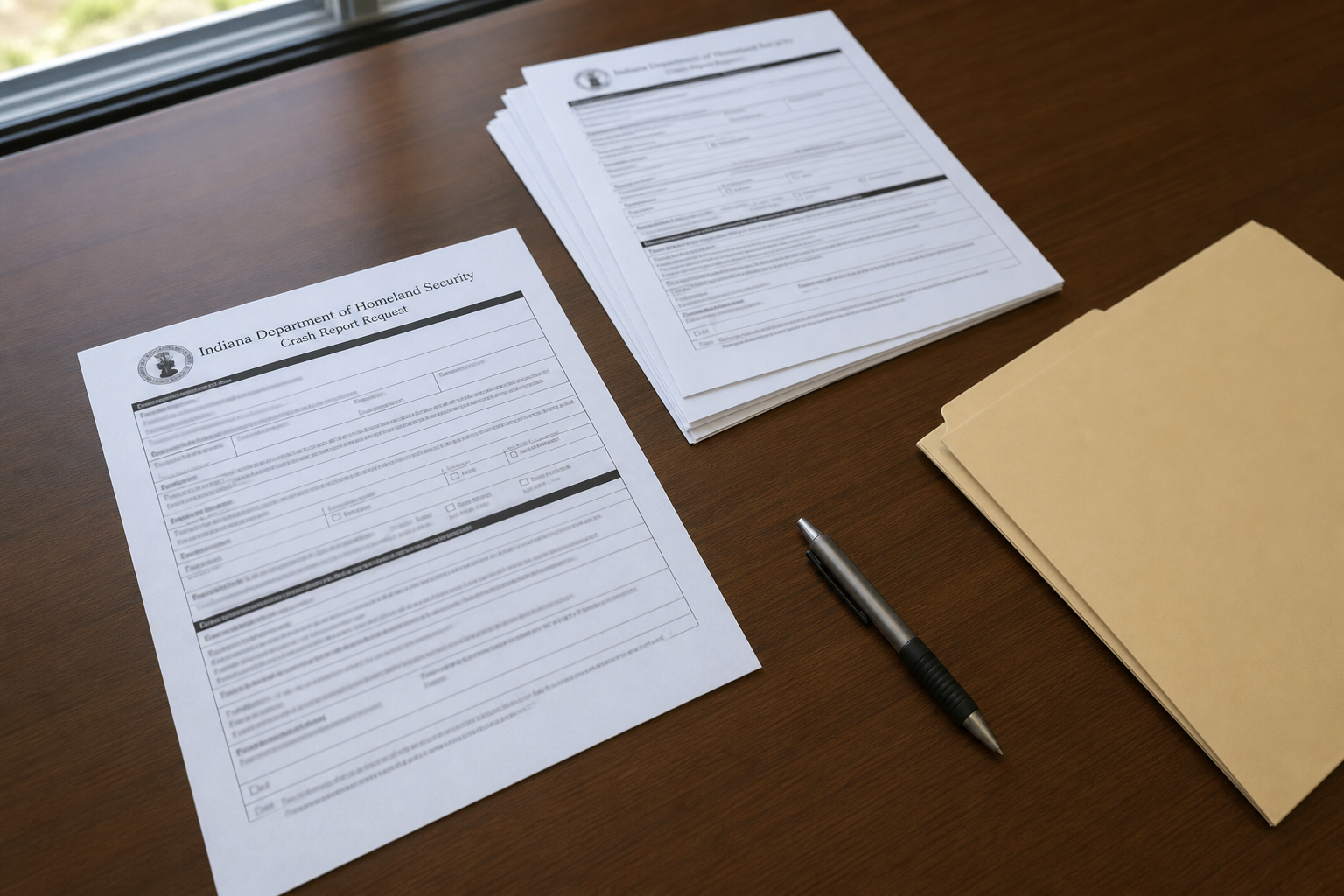 Public-records paperwork representing the crash report and evidence that may matter after a Dearborn County injury collision.