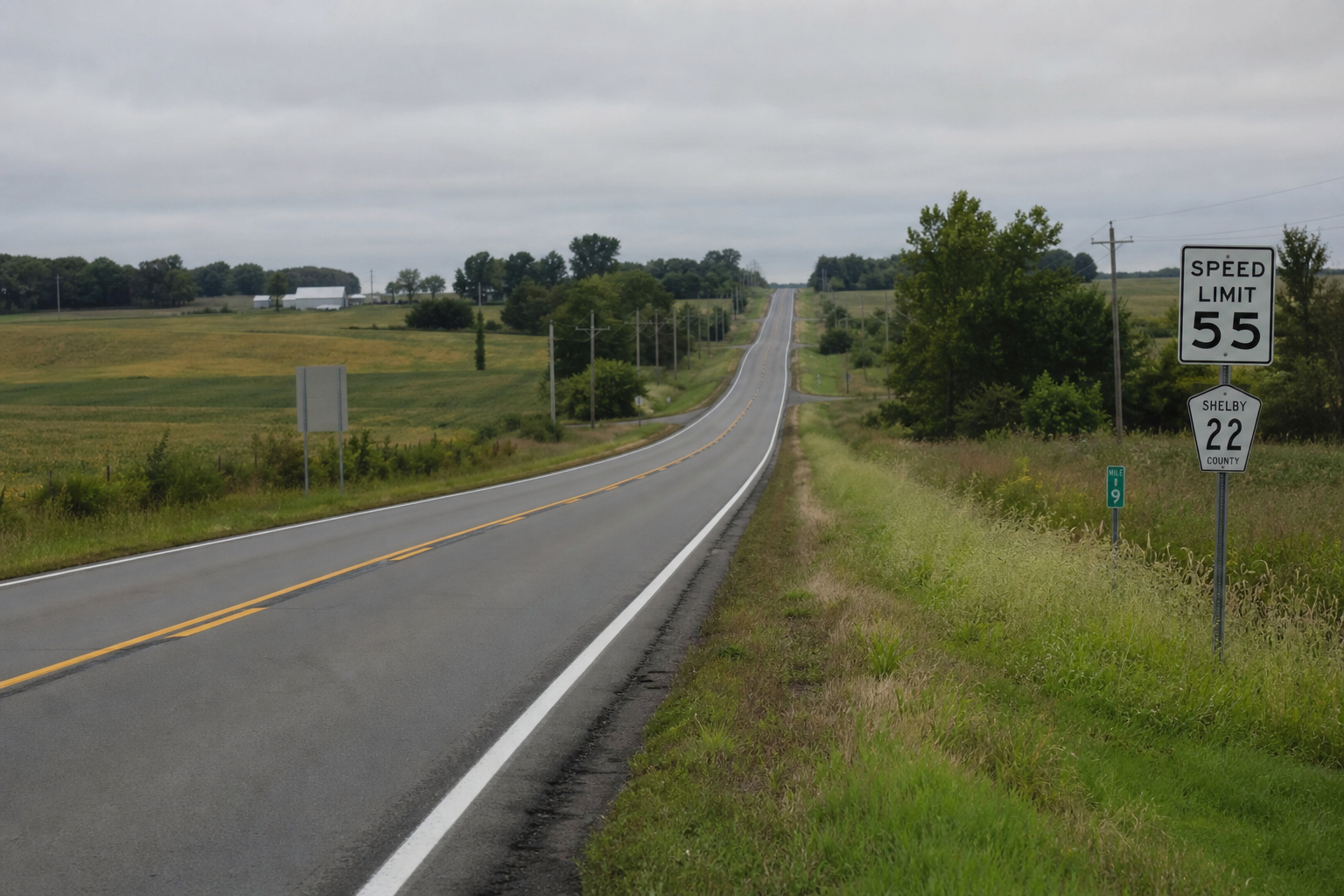 Rural highway conditions along U.S. 52 near Morristown, where Shelby County deputies investigated a fatal two-vehicle crash.