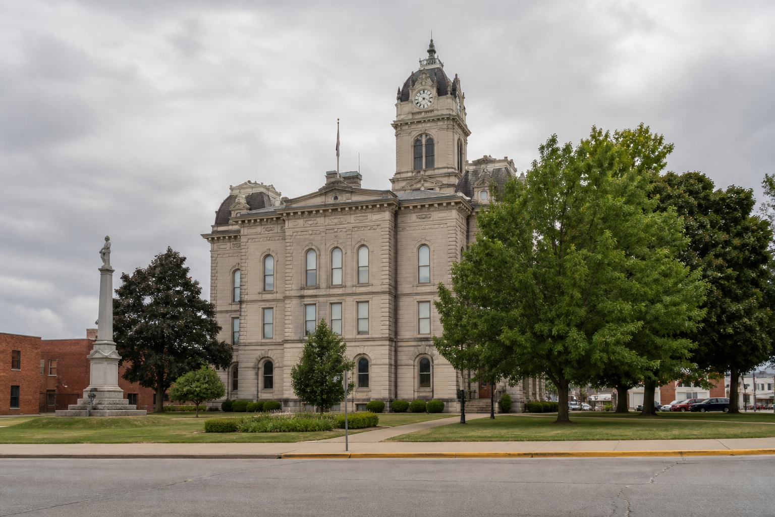 Indiana county courthouse exterior representing legal proceedings that may follow a fatal rural highway crash in Shelby County.