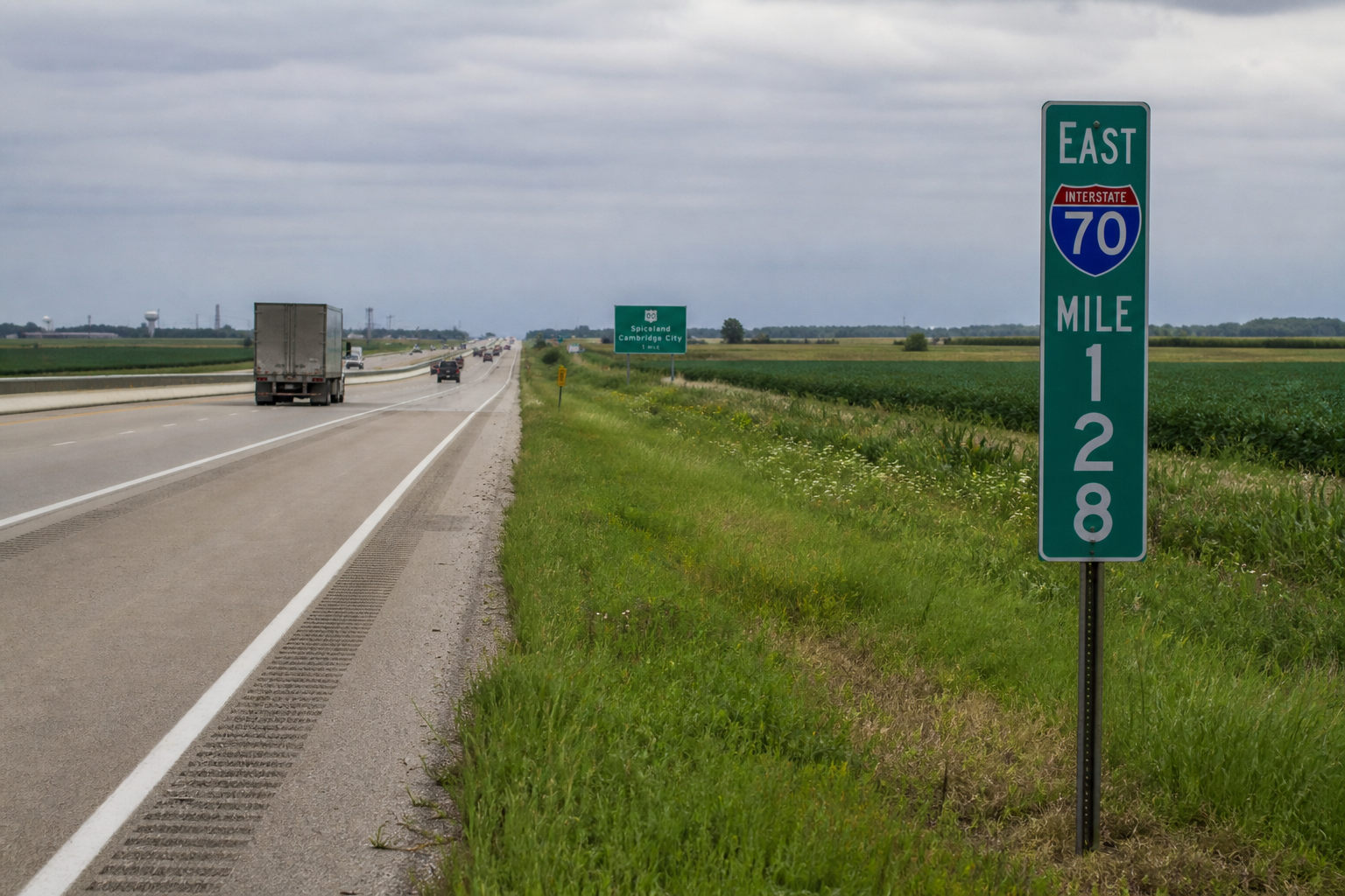Rural Interstate 70 in Henry County near the reported two-semi and racing-fuel tanker crash.