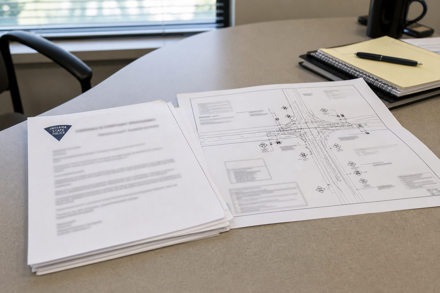Public-records and traffic-control documents representing crash reconstruction and work-zone evidence in the Benton County investigation.
