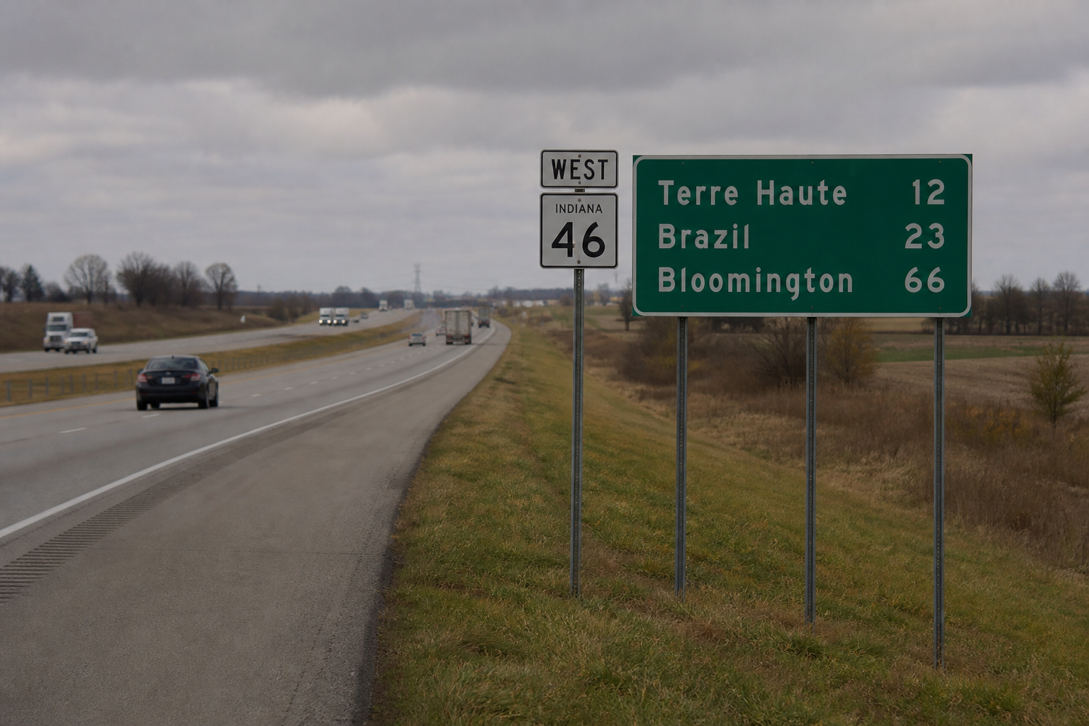 A rural section of State Road 63 near Terre Haute, where the fatal Vigo County collision was reported.