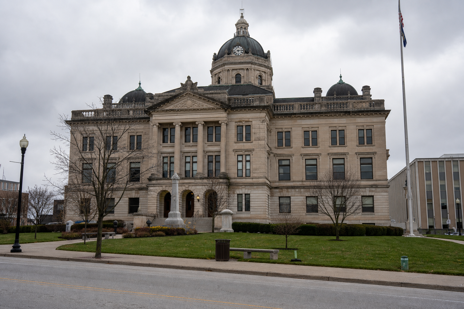 A Vigo County courthouse setting illustrating where criminal proceedings and related Indiana civil claims may be handled.