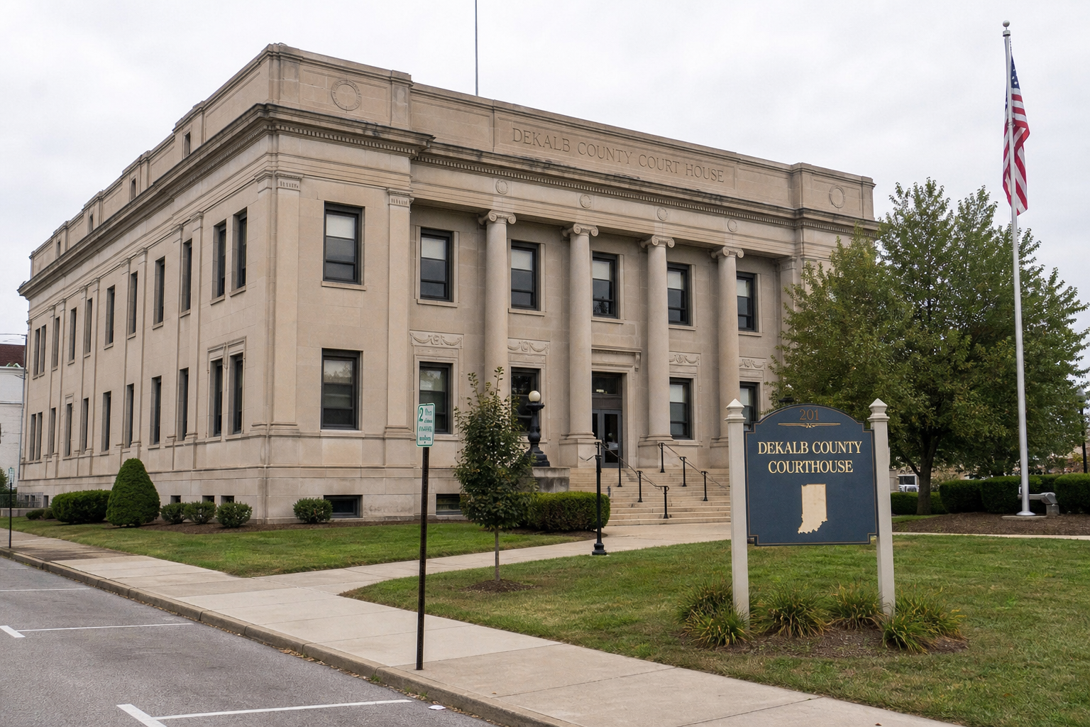 DeKalb County courthouse in Auburn, representing the local records and jurisdiction connected with the I-69 crash investigation.