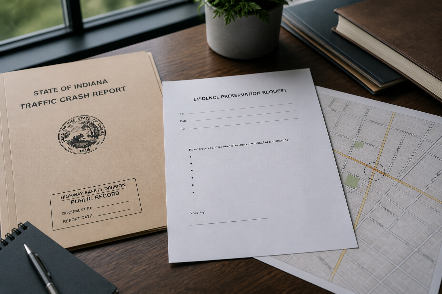 Public-records and evidence-preservation materials representing the documentation needed after an Indianapolis wrong-way crash.