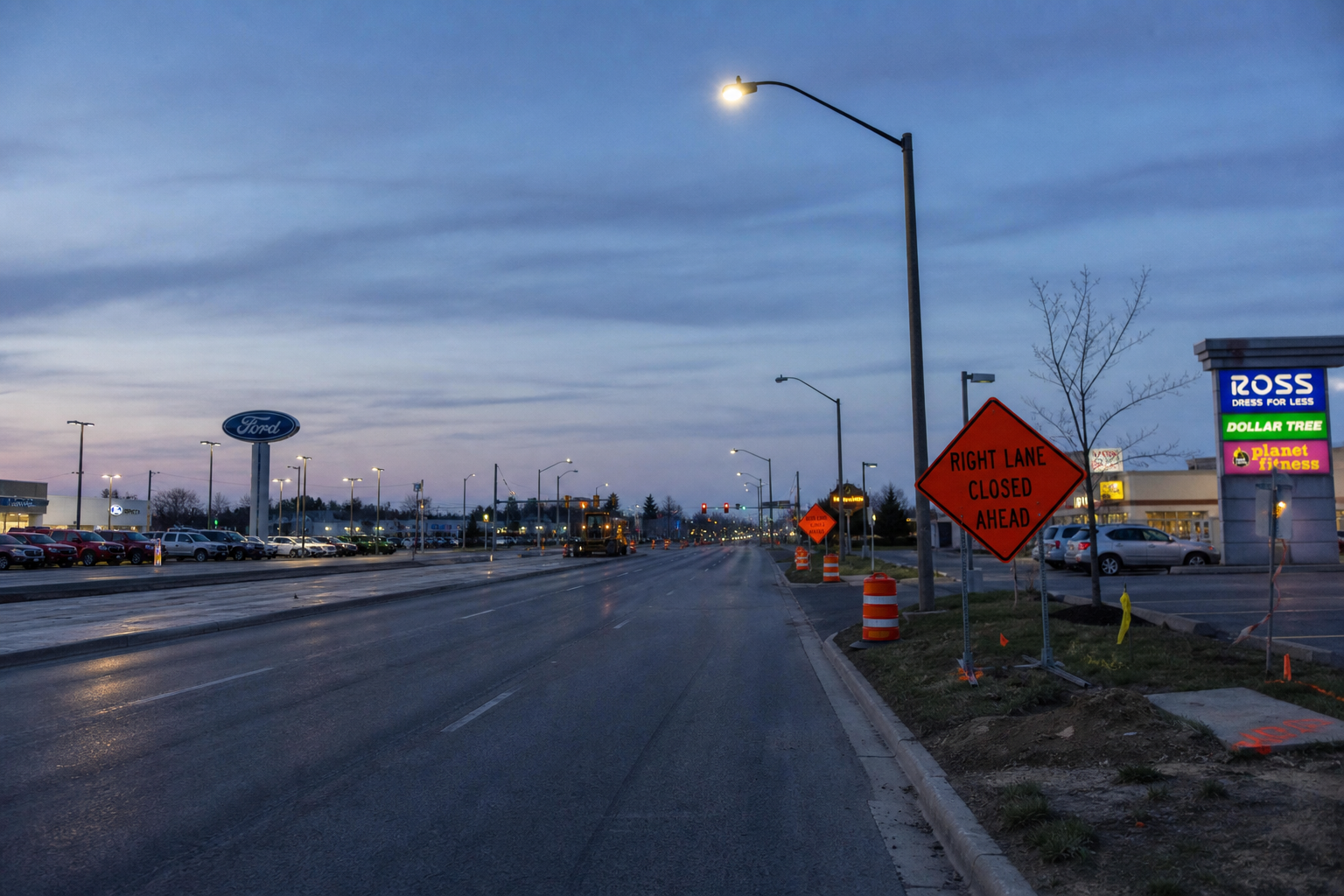 West Jefferson Boulevard work zone near West Main Street in Fort Wayne, the reported location of the fatal August 2026 crash.