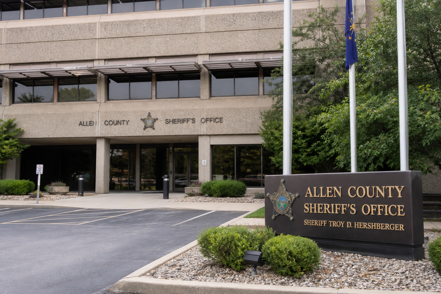 Allen County Sheriff's Department exterior, the agency conducting the preliminary I-469 crash investigation.