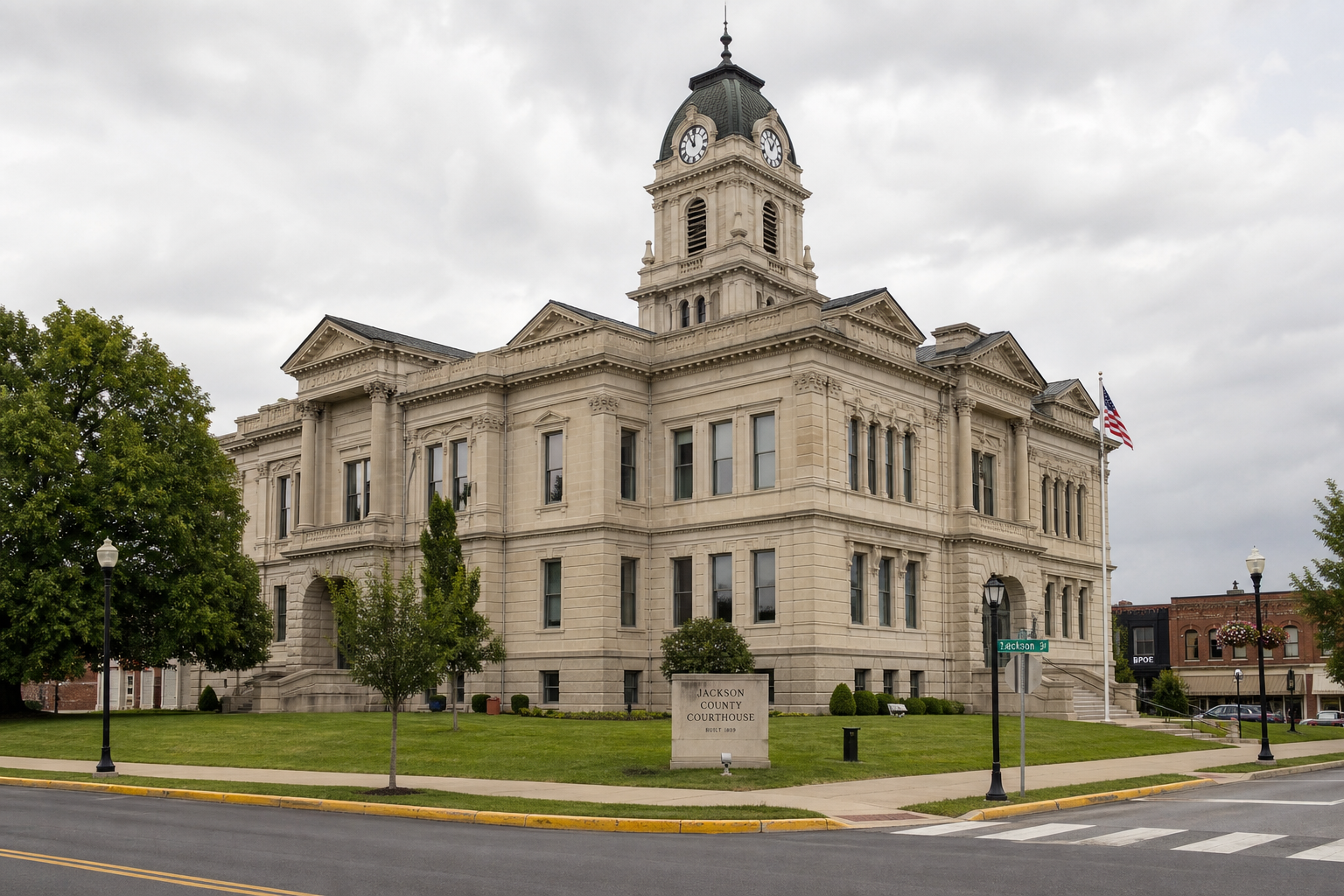 County courthouse exterior illustrating the estate and wrongful death procedures that may follow a fatal Jackson County crash.