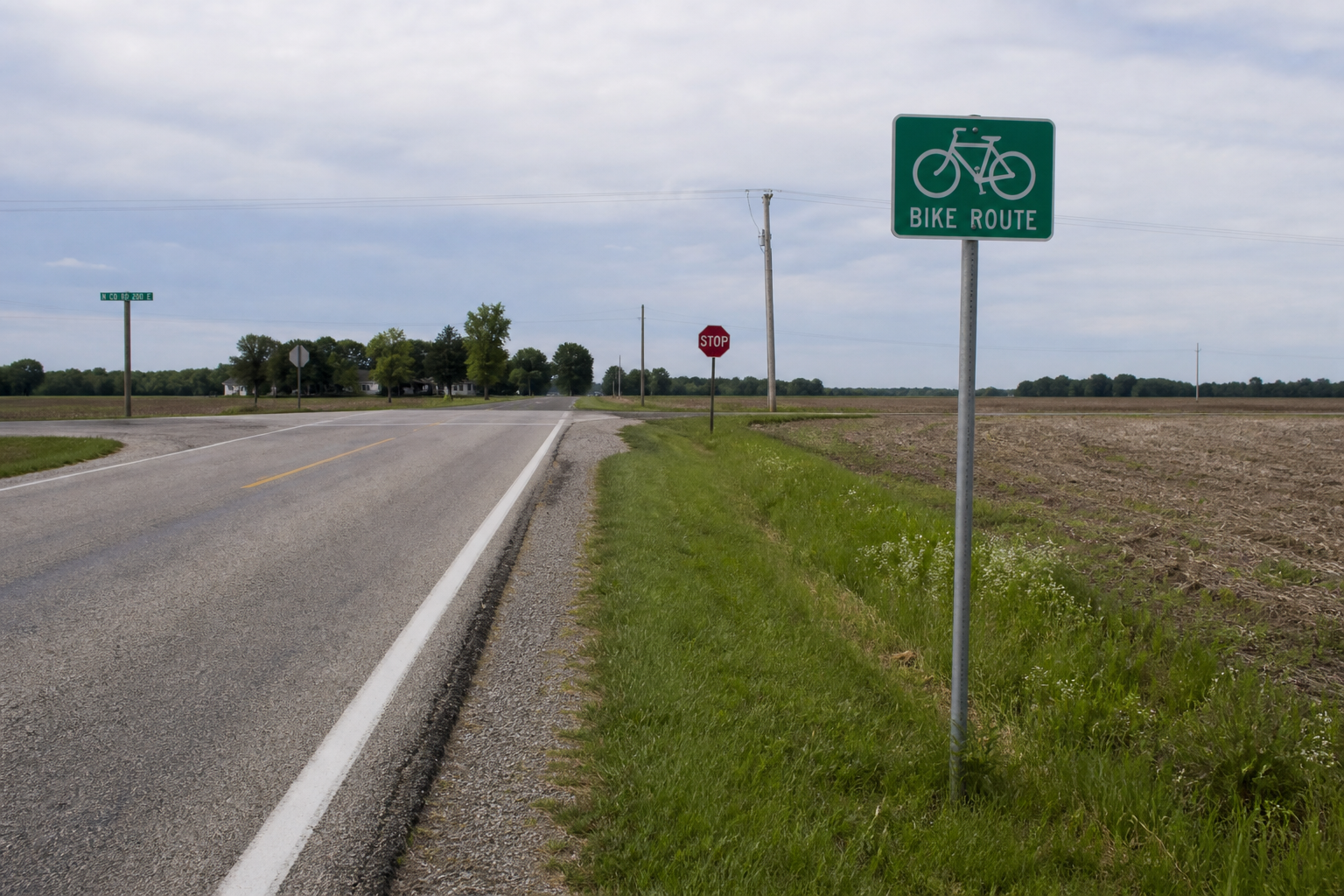 A bicycle route along an Indiana county road, providing context for the St. Joseph County bicycle and golf cart crash.