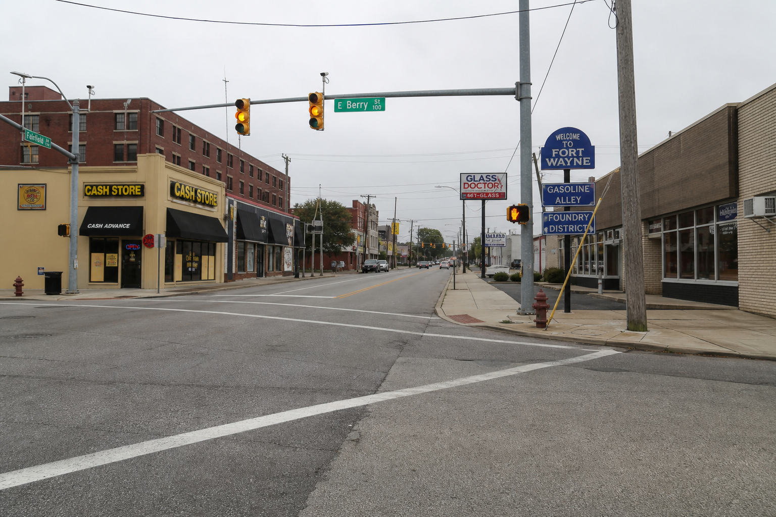 Fort Wayne street corridor representing the Creighton Avenue crash investigation in Allen County.