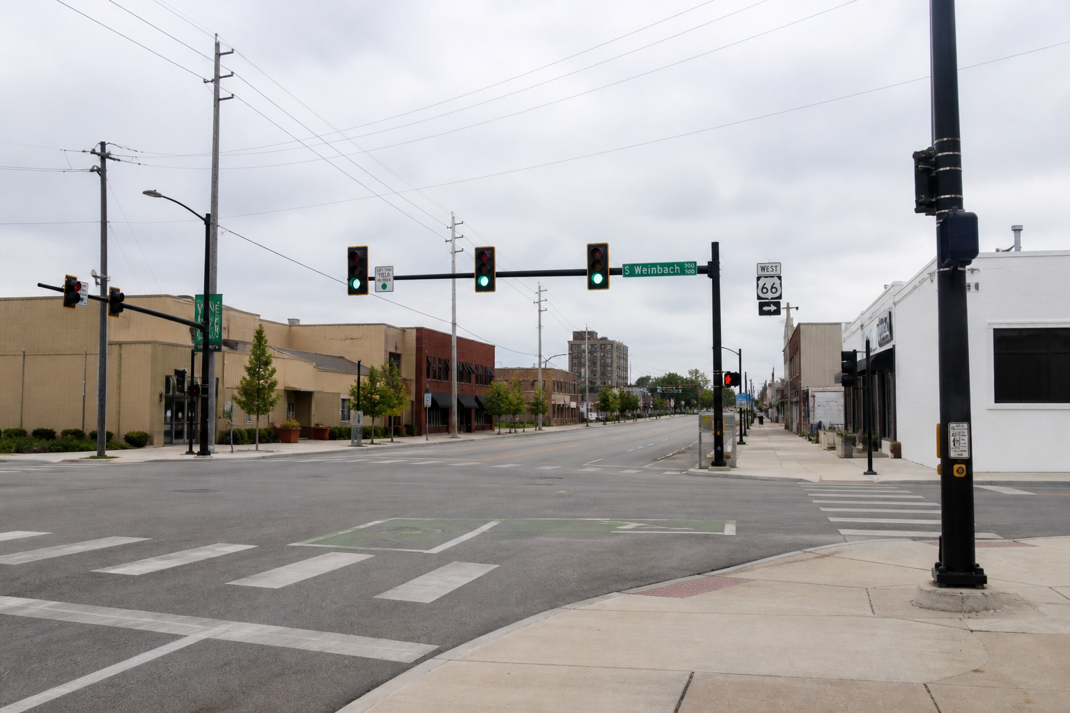 Evansville street intersection providing context for the reported crash near First Avenue and Dresden Street.