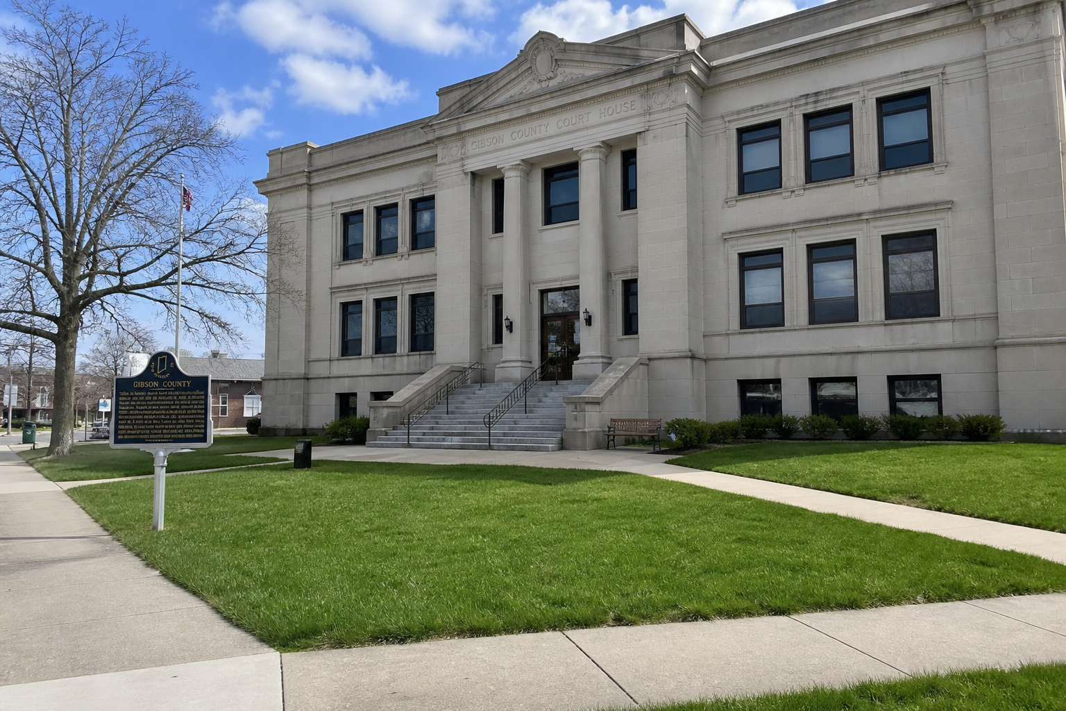 Gibson County courthouse exterior representing the local setting and legal records relevant to the Mackey injury crash.