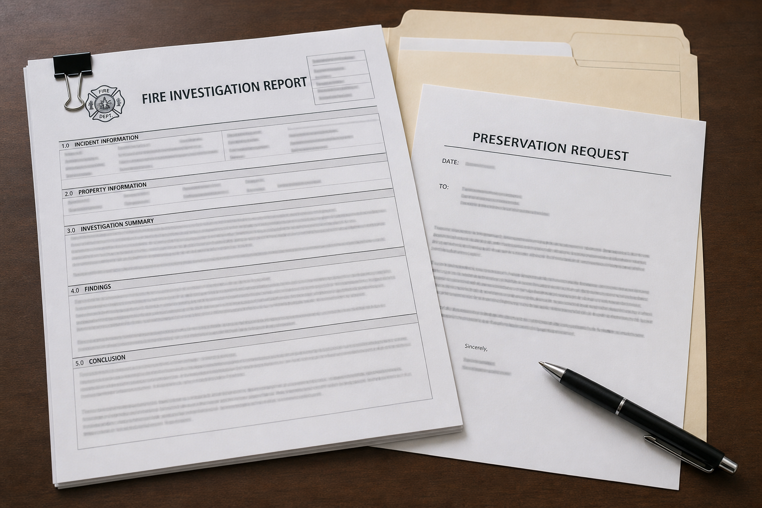 Fire investigation and evidence-preservation documents illustrating records that may matter after an Indiana appliance fire.