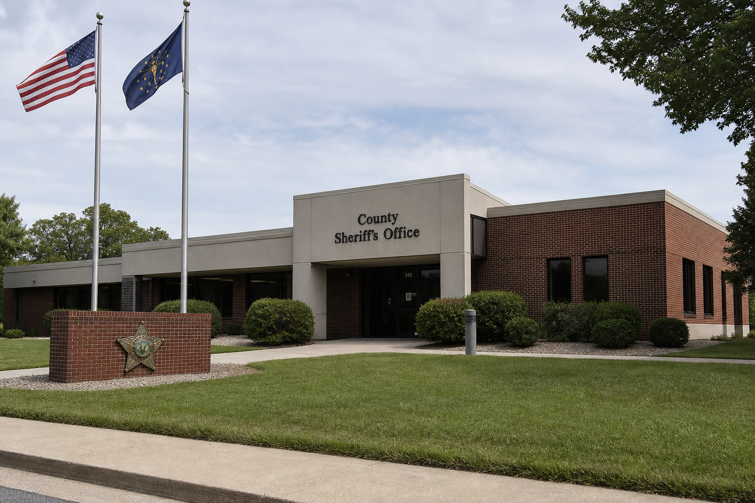 Indiana county sheriff's office exterior representing the ongoing investigation into the Tyler Road hit-and-run in Tippecanoe County.
