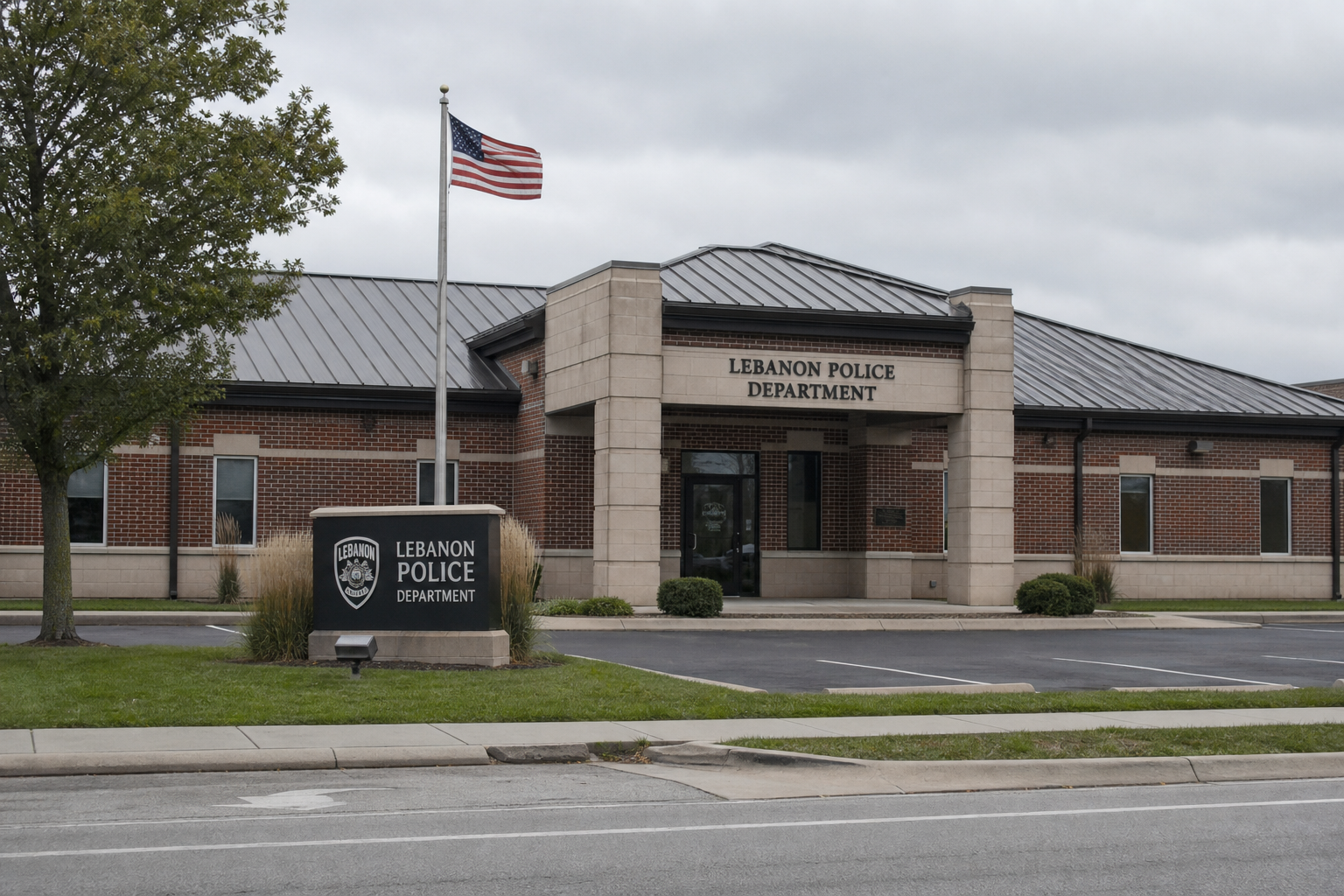 Lebanon Police Department exterior in Lebanon, Indiana, the agency that handled the reported workplace battery call.