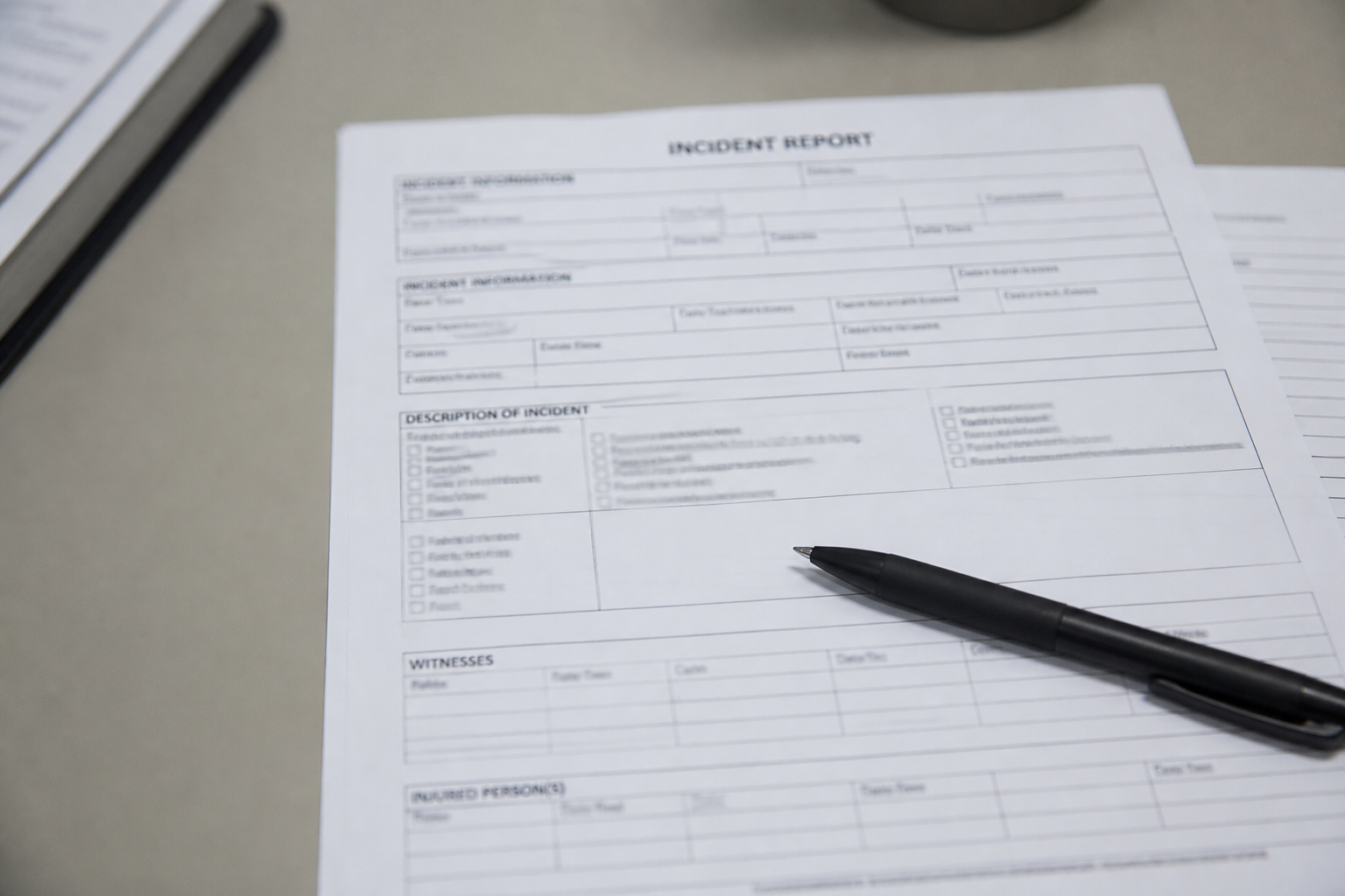Generic workplace incident documentation illustrating the importance of written reports and evidence preservation after an Indiana workplace injury.
