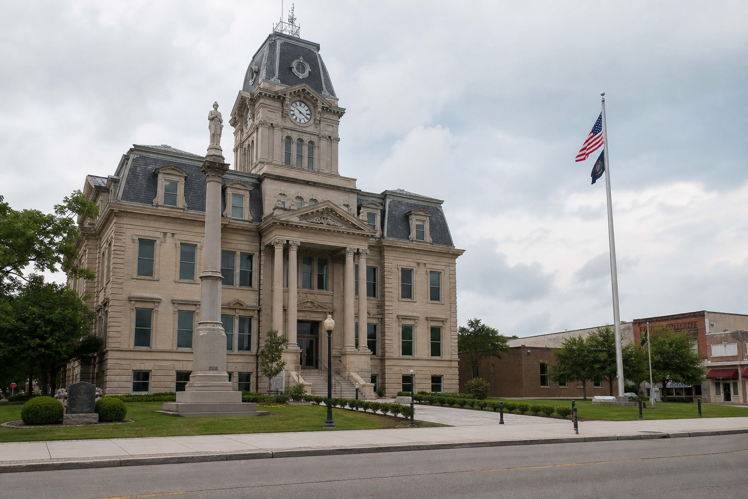 A Wabash County courthouse exterior representing the local court process connected with the pending crash case.