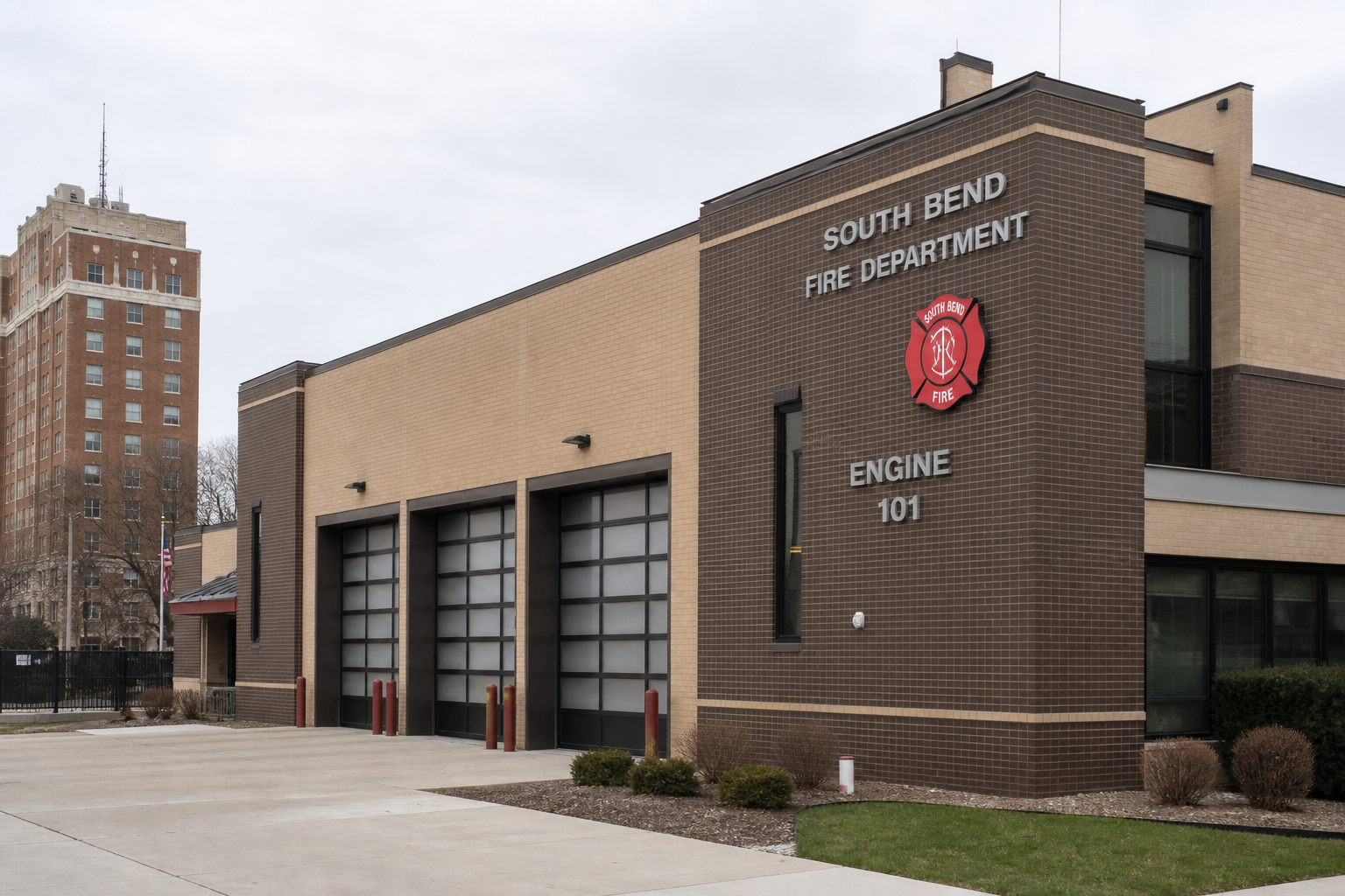 Fire department exterior in South Bend, relevant to the investigation and records from the Fairington Circle apartment fire.