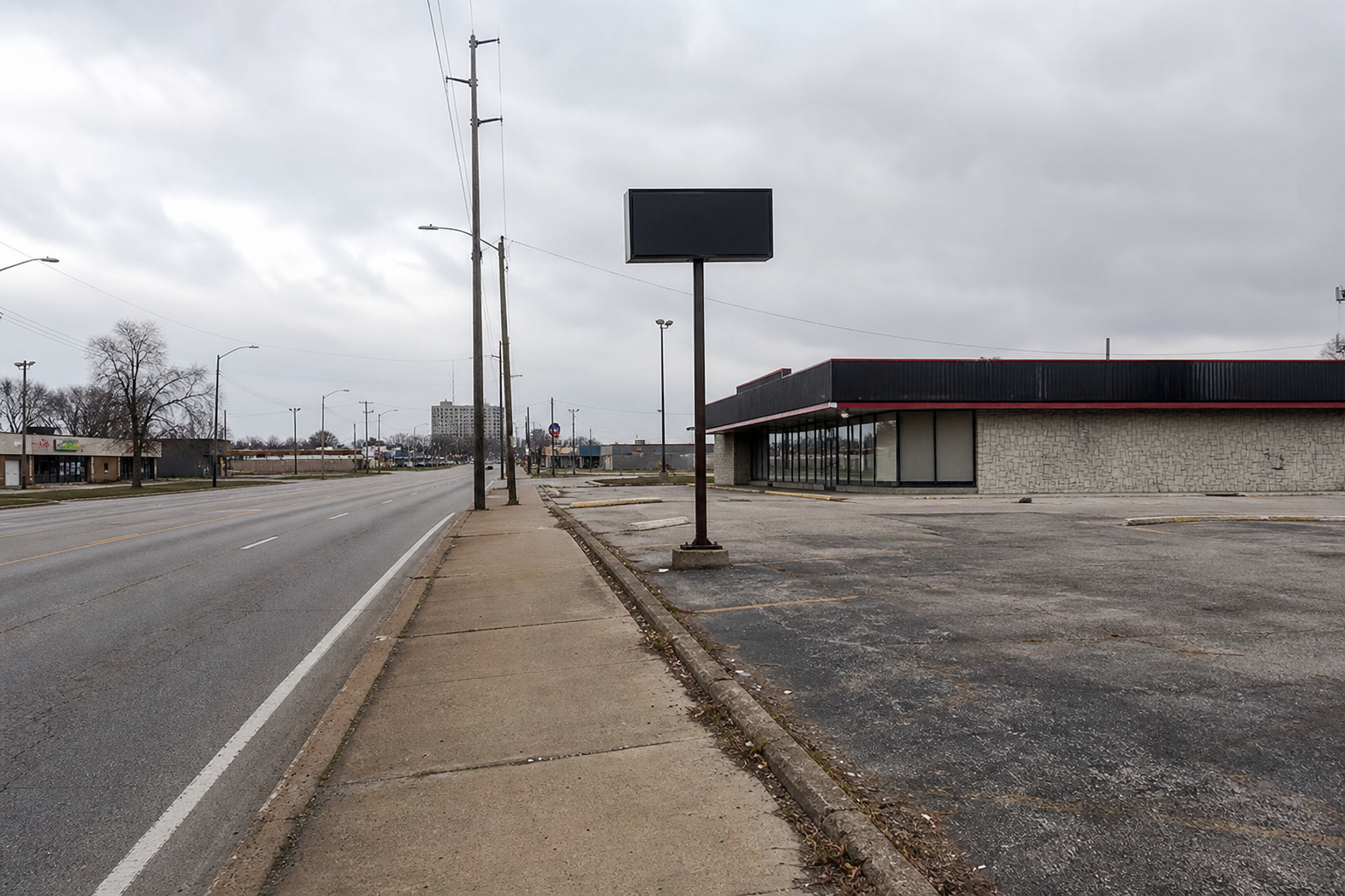 Hulman Street streetscape in Terre Haute near the vacant commercial building involved in the firefighter injury report.