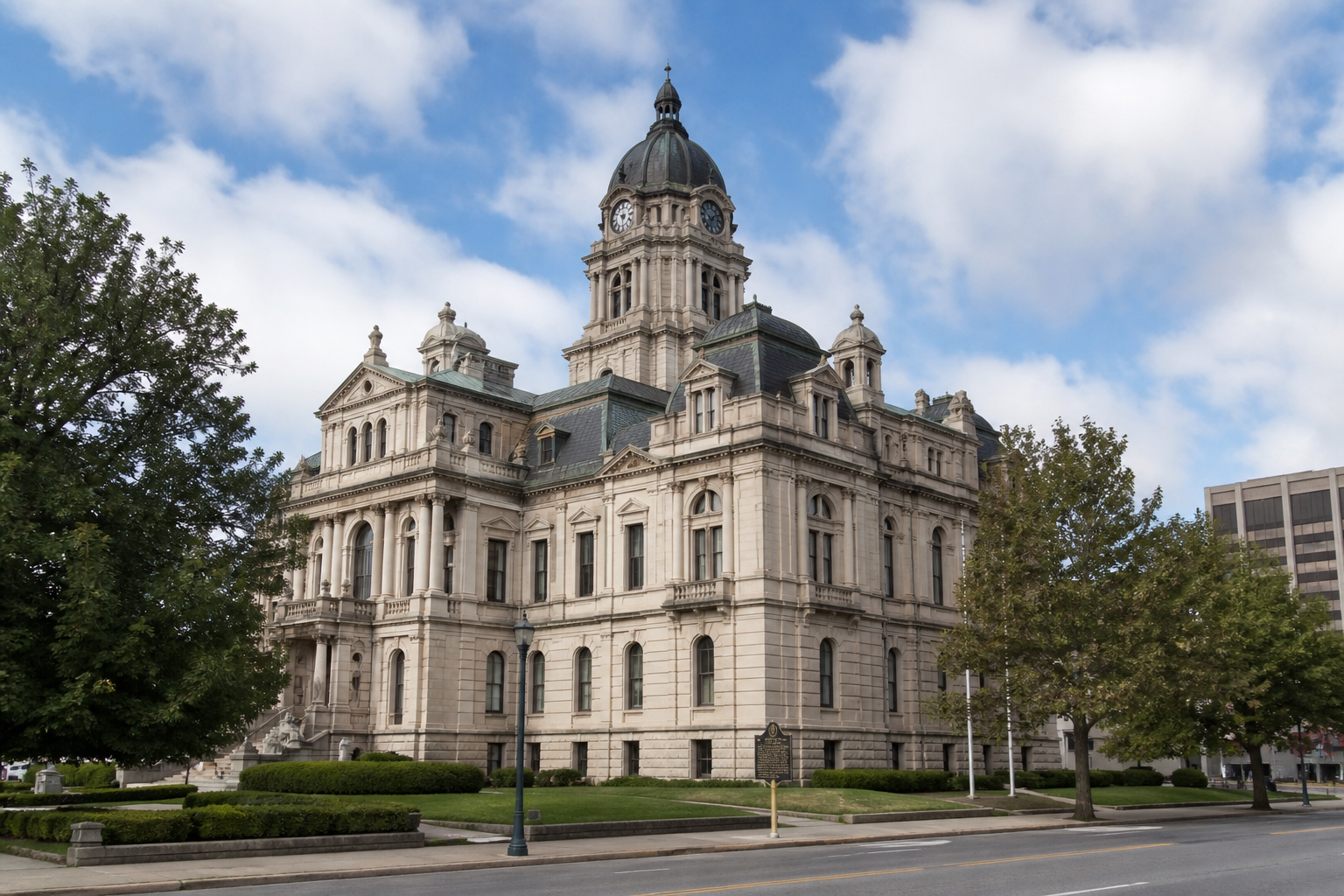 Vanderburgh County courthouse in Evansville, where estate and wrongful death proceedings may be handled.