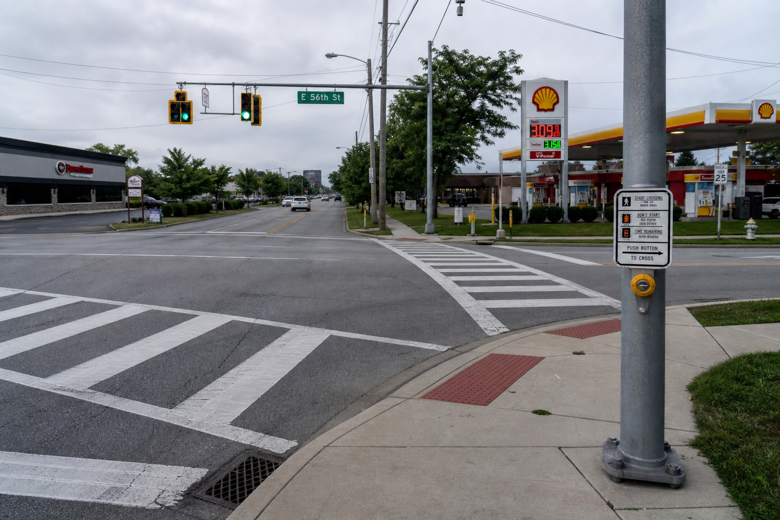 Indianapolis intersection setting representing the reported pedestrian hit-and-run at Southeastern Avenue and South Sherman Drive.