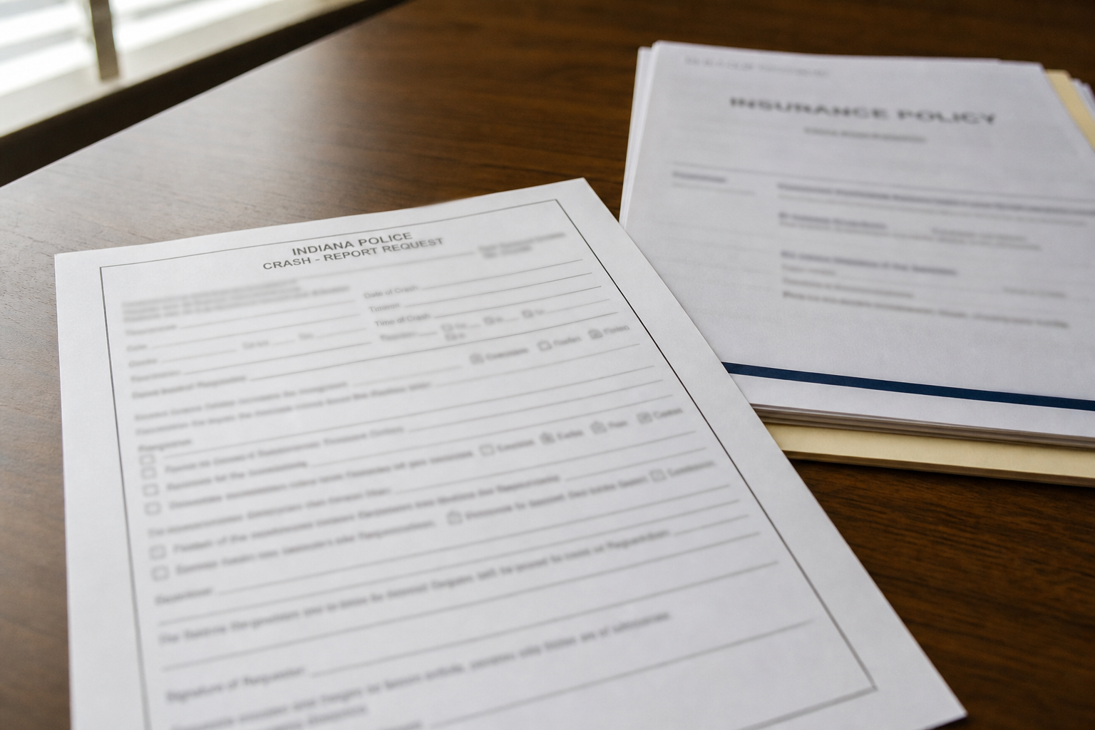 Generic Indiana crash report and insurance documents relevant to preserving evidence after a pedestrian hit-and-run.