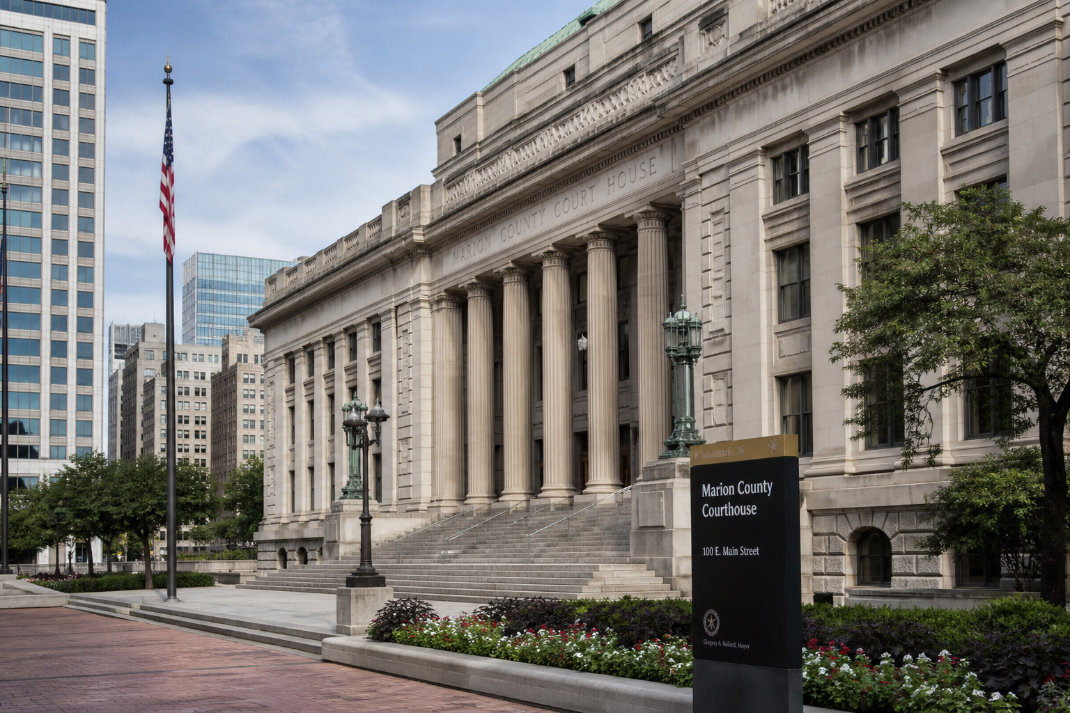 Marion County courthouse exterior in Indianapolis, relevant to Indiana injury claims arising from the reported pedestrian crash.