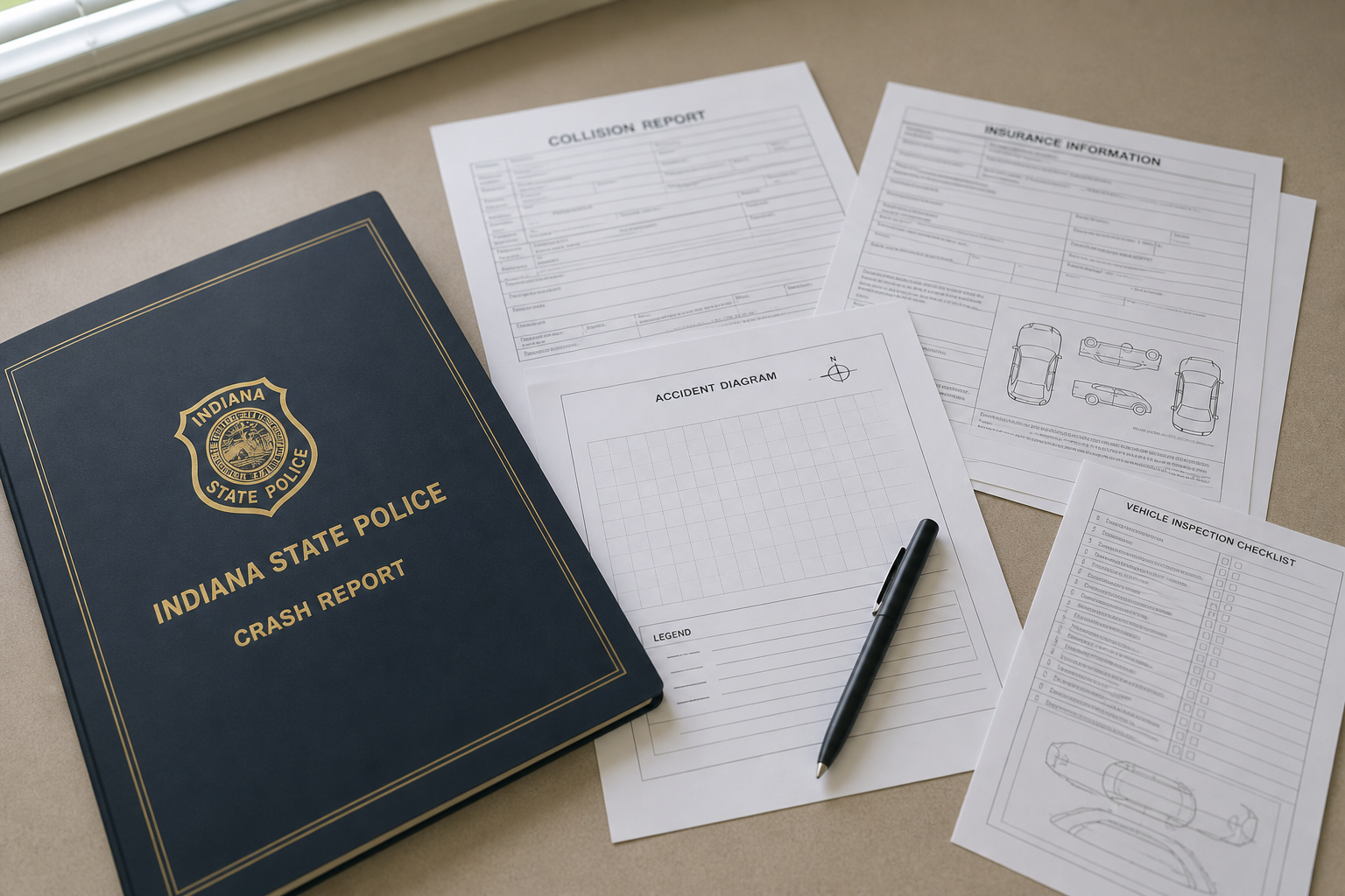 Crash report and insurance documents illustrating the records and evidence that may matter after a White County intersection collision.