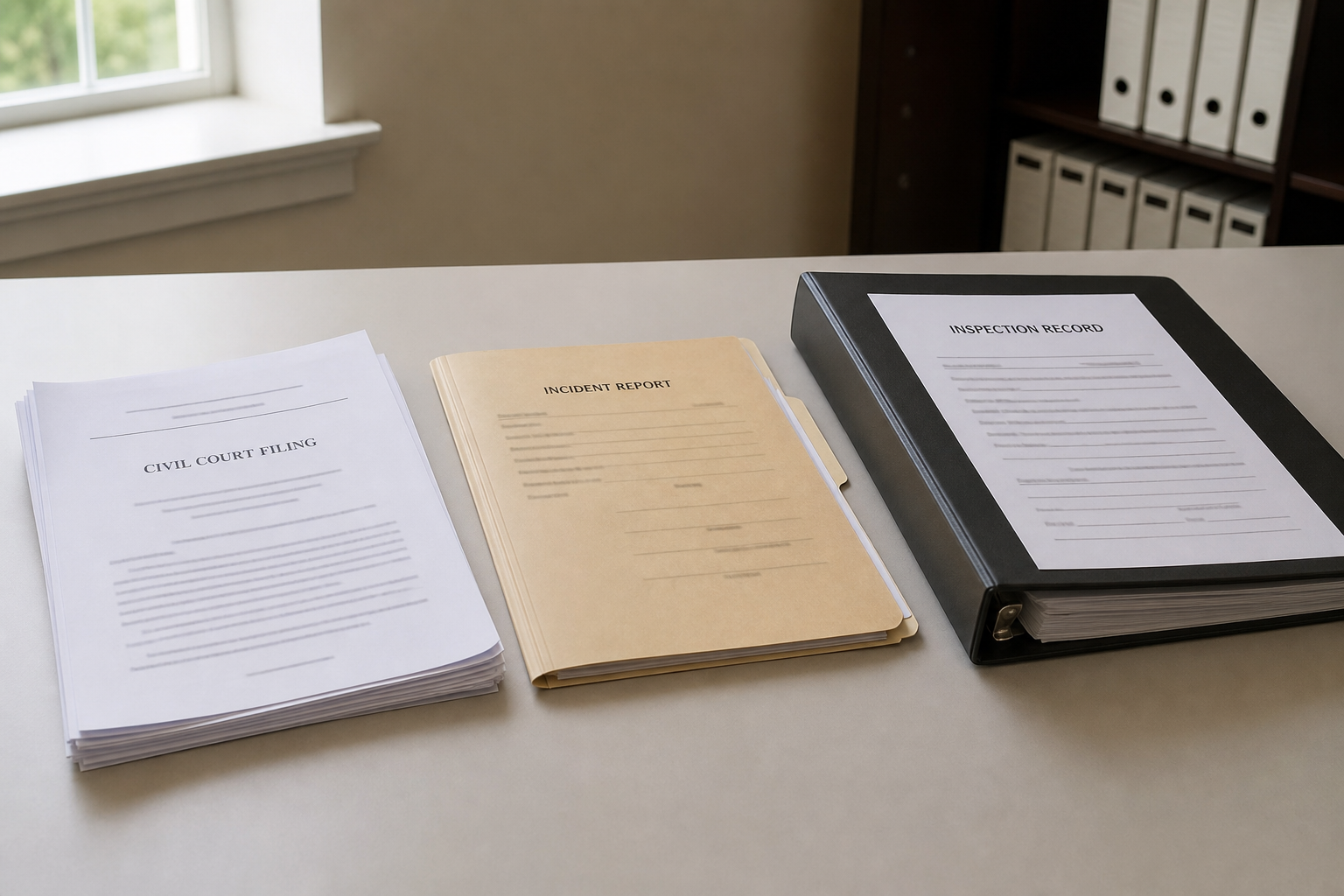 Civil filing and inspection-record materials representing the evidence involved in an Indiana amusement ride injury claim.