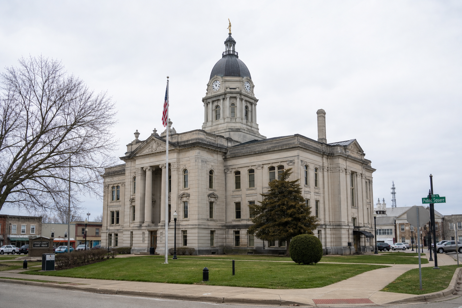 An Indiana county courthouse exterior, illustrating the legal setting for an injury claim arising from a Fountain County crash.