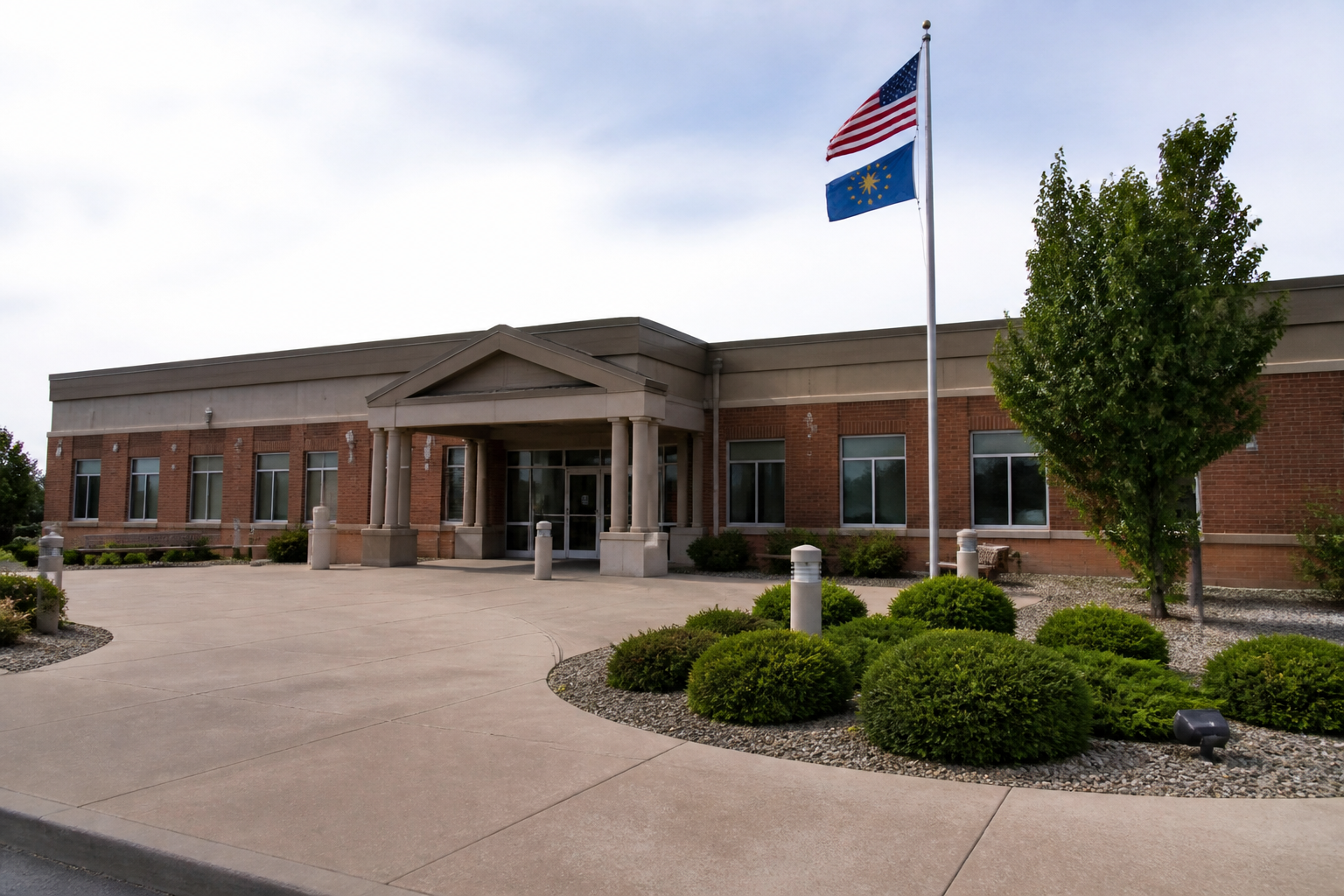 An Indiana sheriff's office exterior representing the local investigation and crash-report process in Washington County.