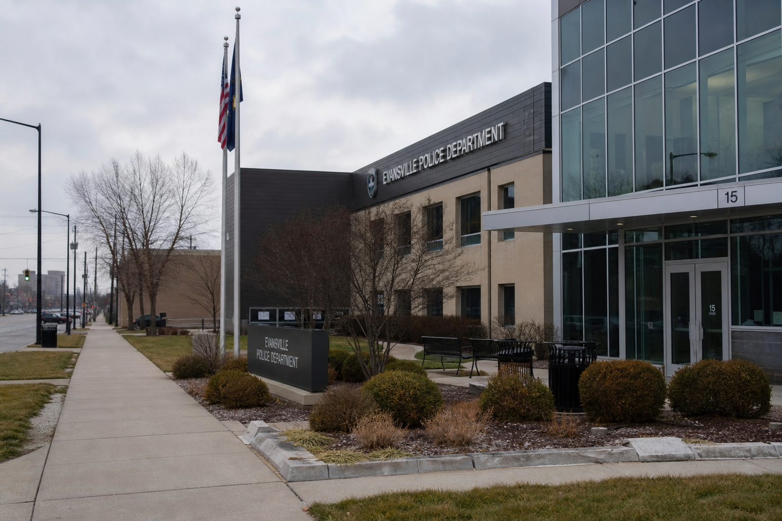 Evansville Police Department exterior, representing the agency that investigated the fatal Fulton Avenue pedestrian crash.