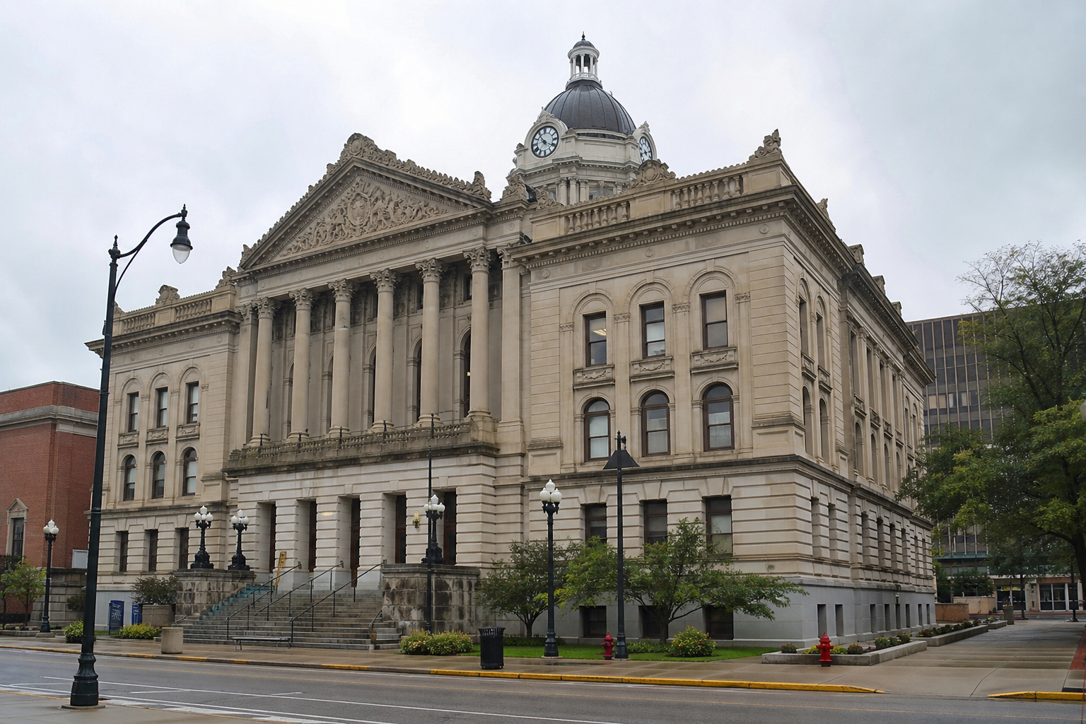 Vanderburgh County courthouse in Evansville, where court proceedings followed the fatal Fulton Avenue pedestrian crash.
