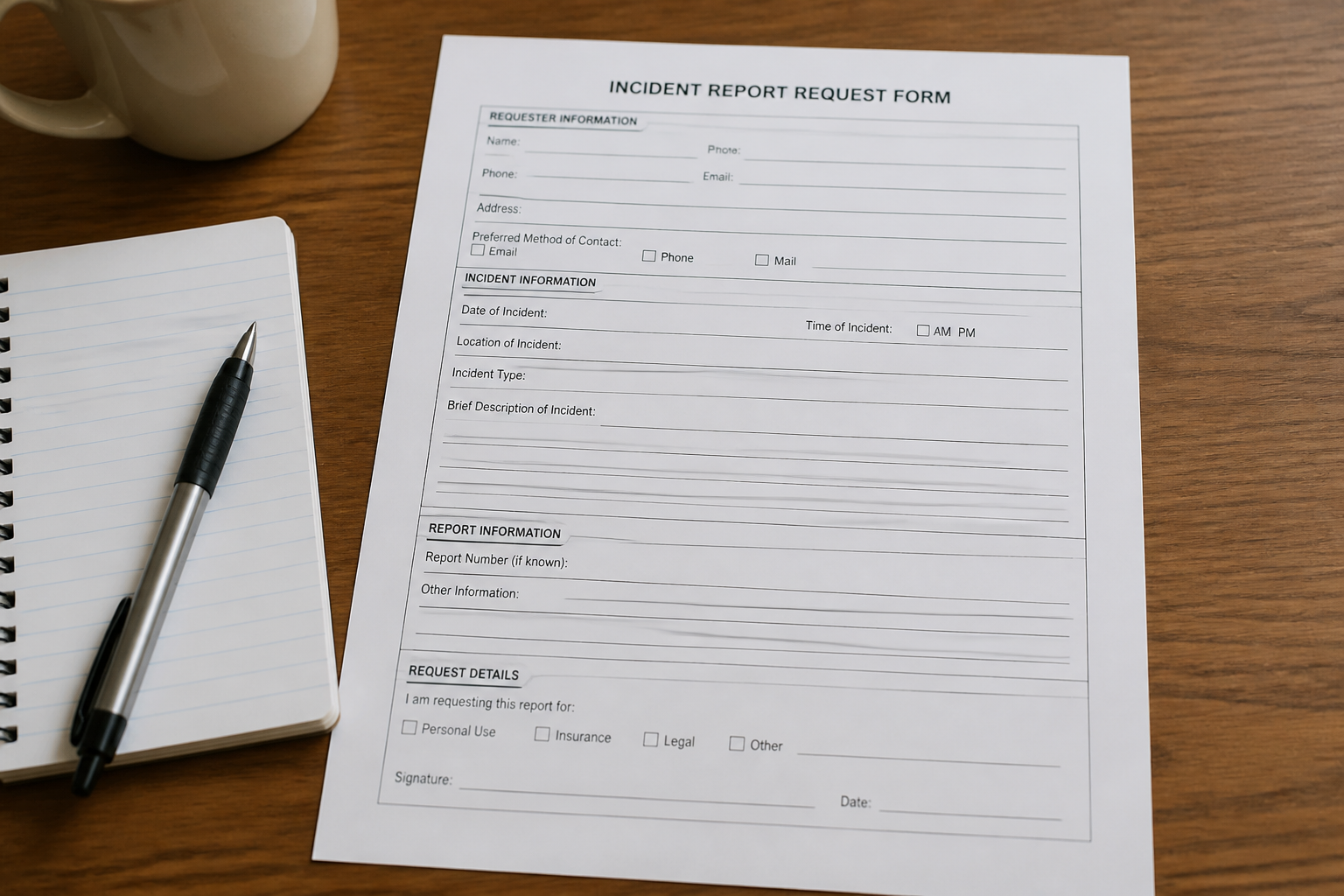 Incident report request materials illustrating evidence preservation after the Liberty apartment injury.
