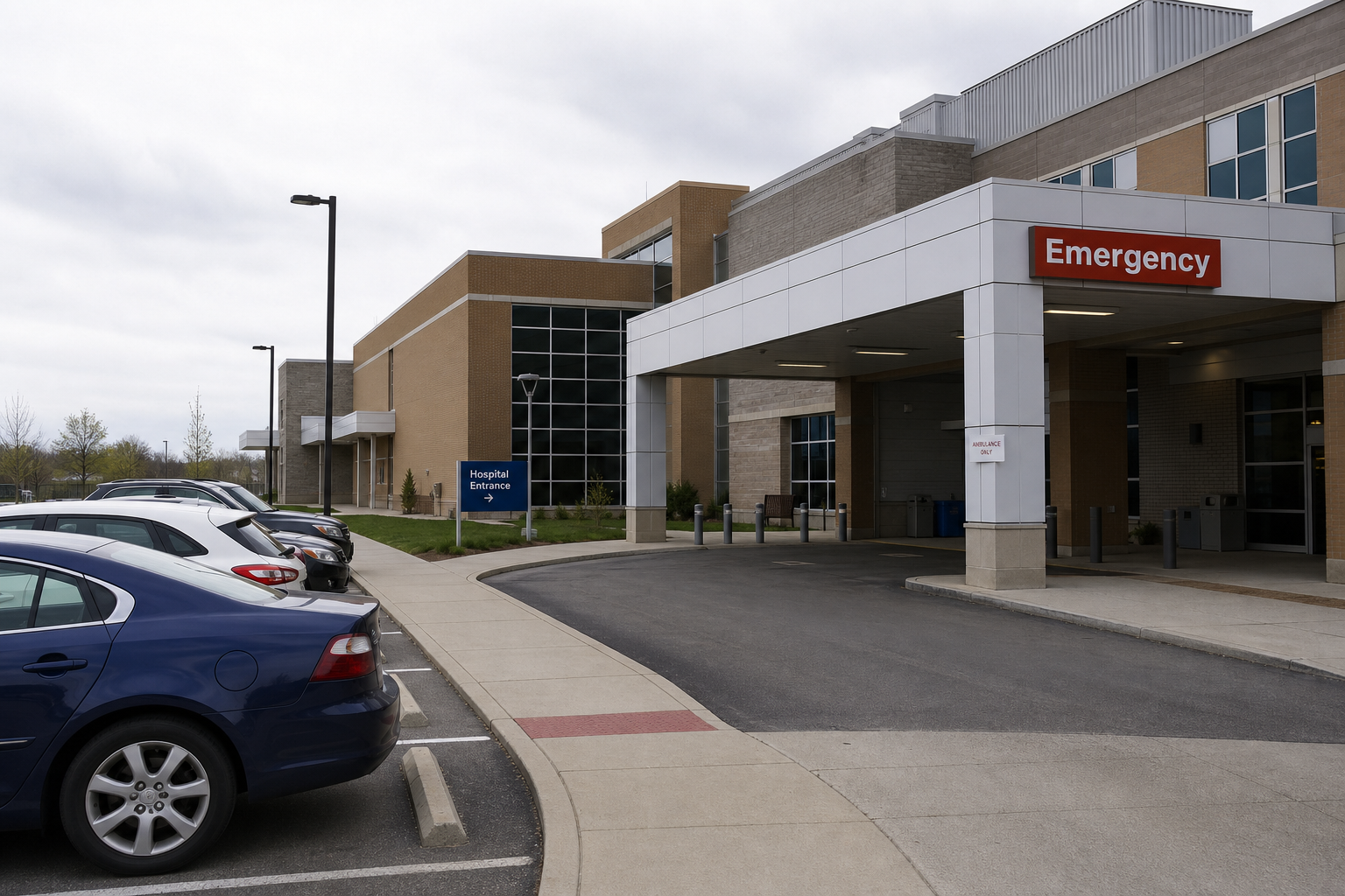 Emergency room entrance and parking lot at a hospital in Columbus, Indiana, providing context for the reported officer injury.