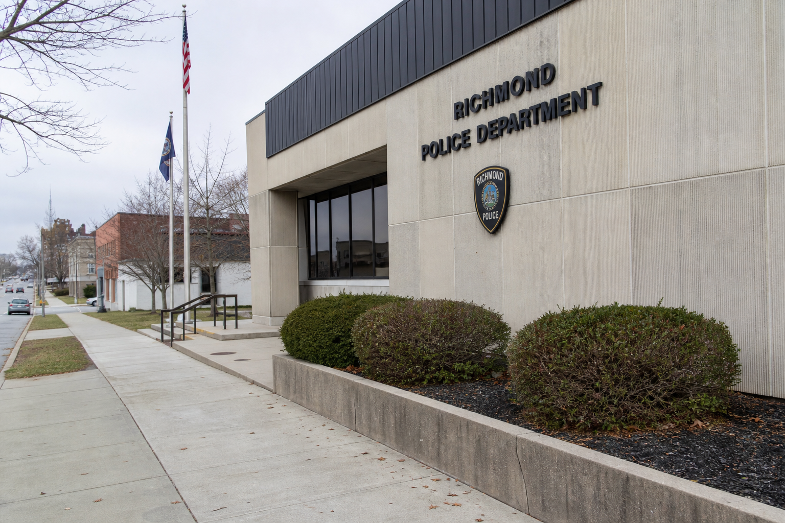 Police building exterior in Richmond, Indiana, representing the law-enforcement response discussed in the article.