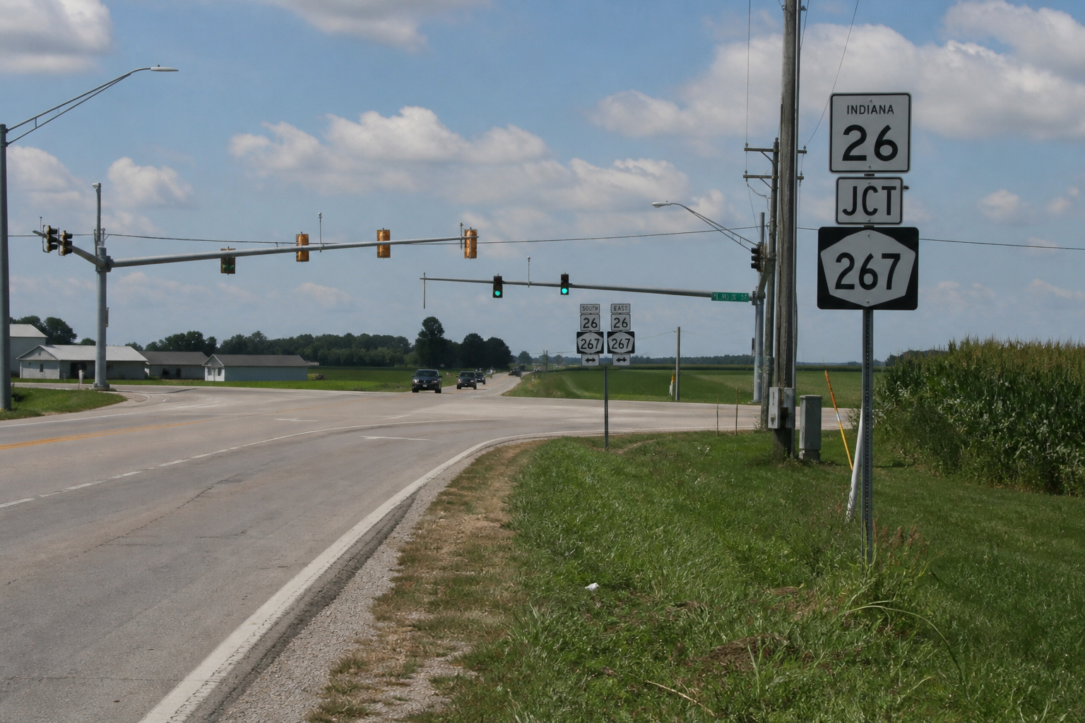 Signalized rural intersection in Decatur County illustrating the setting of the State Road 3 box truck crash.