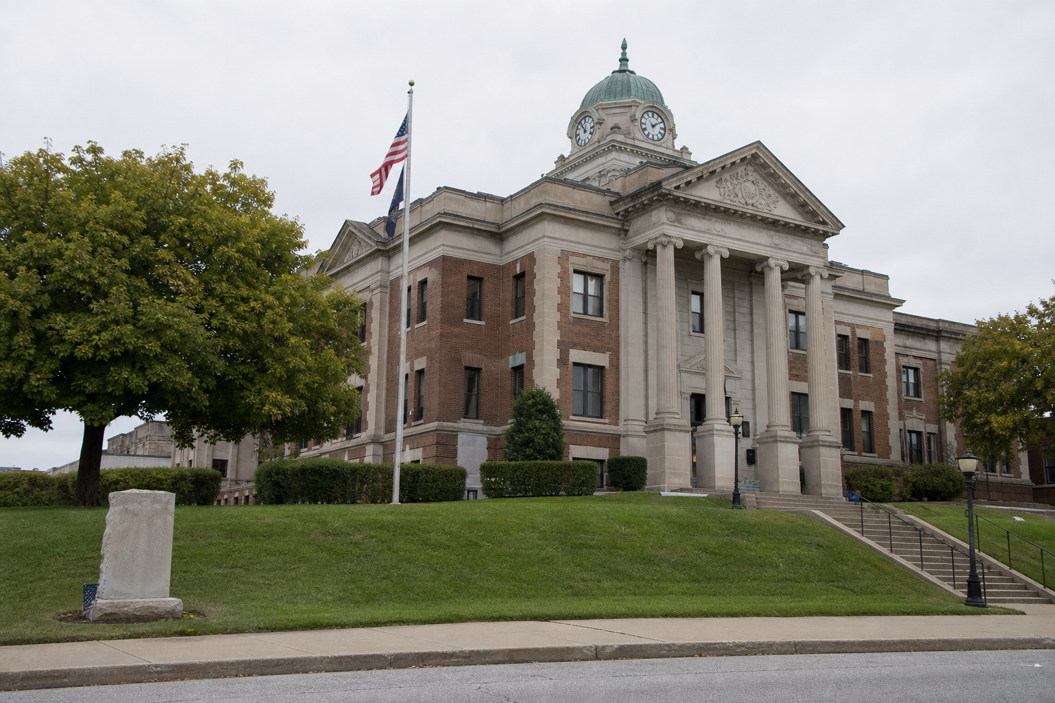 A southeastern Indiana courthouse exterior representing the criminal and civil proceedings that may follow a fatal Dearborn County crash.