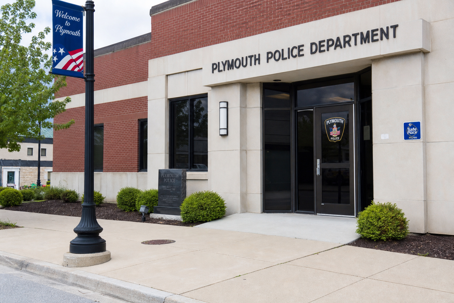 Police station exterior in Plymouth, Indiana, representing the investigation of the reported West Jefferson Street battery.