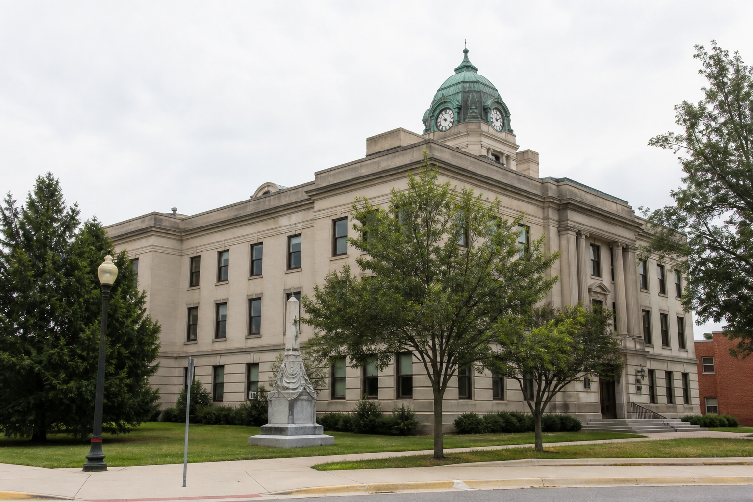 County courthouse exterior in Plymouth, providing Marshall County context for the pending battery case.