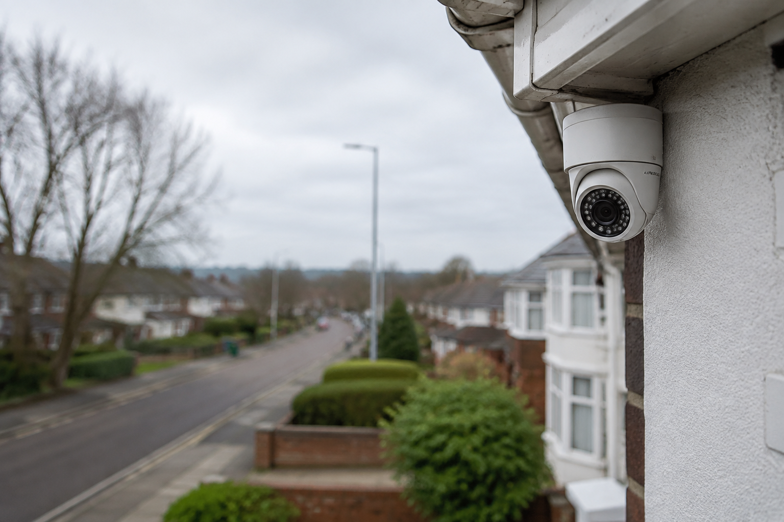 Residential security camera representing video evidence that may matter after a Southport pedestrian hit and run.