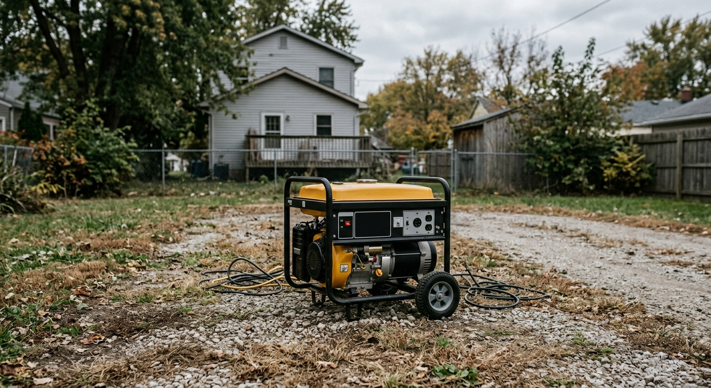 Portable generator shown outdoors as context for the generator-linked carbon monoxide poisoning reported on Norman Avenue in Evansville.